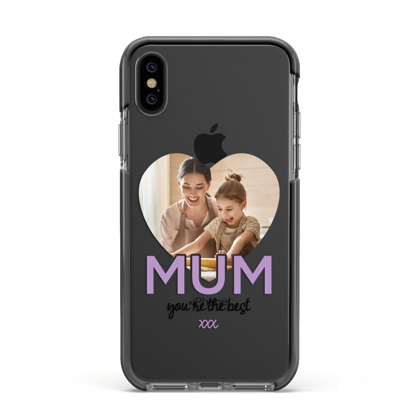 Mothers Day Heart Photo Apple iPhone Xs Impact Case Black Edge on Black Phone