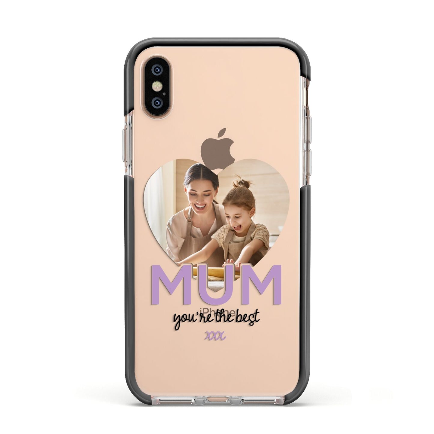 Mothers Day Heart Photo Apple iPhone Xs Impact Case Black Edge on Gold Phone