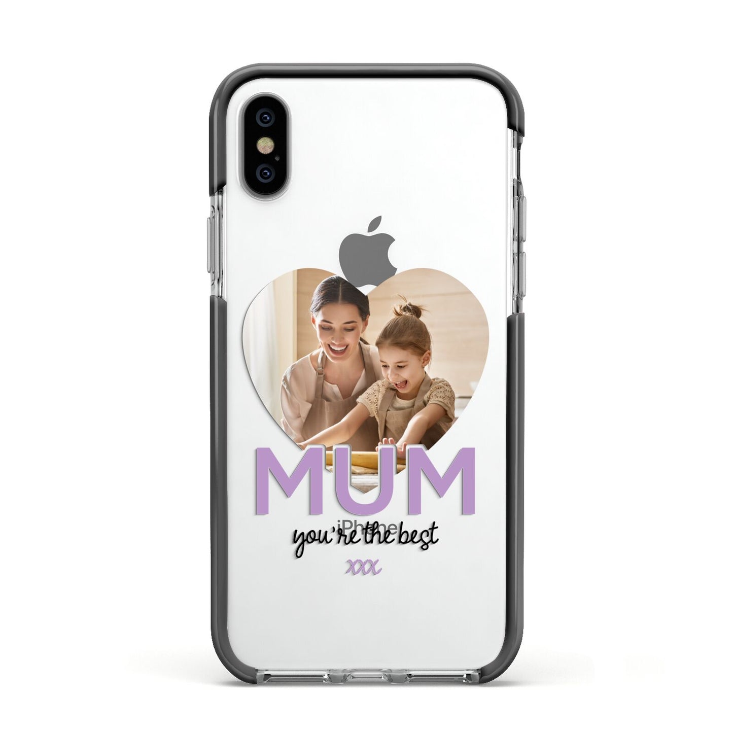 Mothers Day Heart Photo Apple iPhone Xs Impact Case Black Edge on Silver Phone