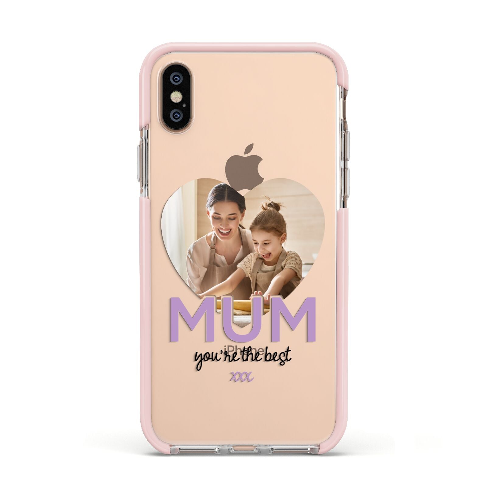 Mothers Day Heart Photo Apple iPhone Xs Impact Case Pink Edge on Gold Phone