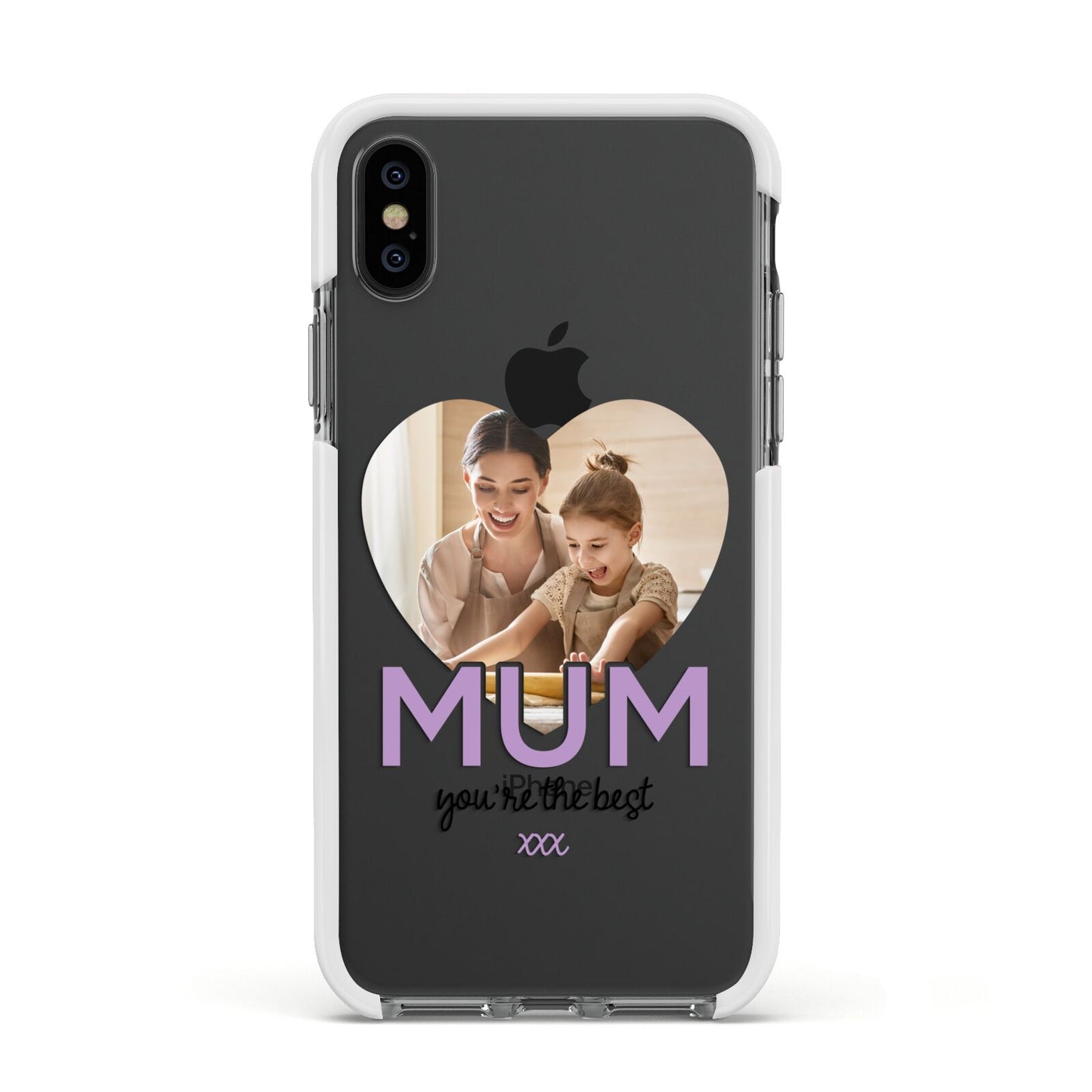 Mothers Day Heart Photo Apple iPhone Xs Impact Case White Edge on Black Phone