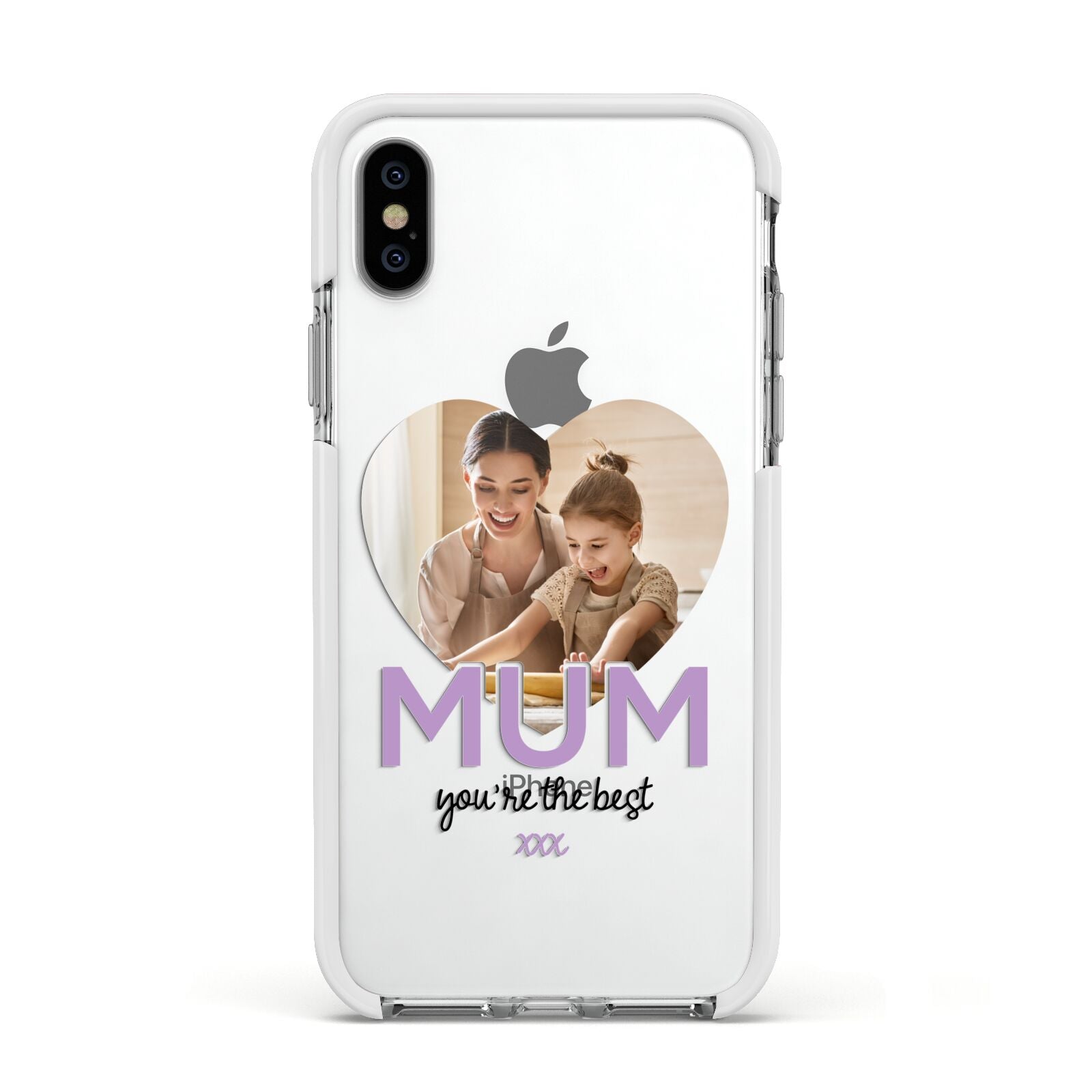 Mothers Day Heart Photo Apple iPhone Xs Impact Case White Edge on Silver Phone