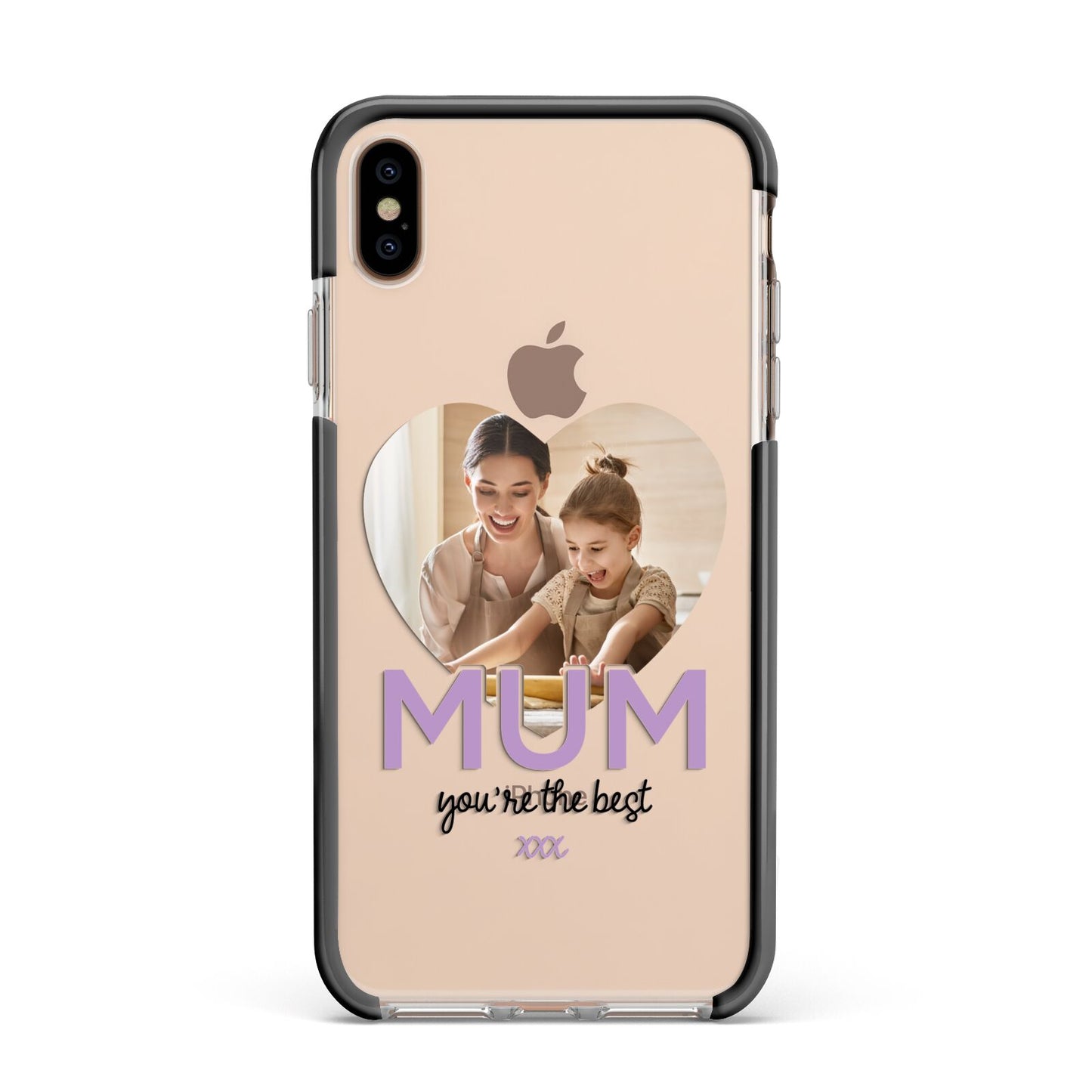 Mothers Day Heart Photo Apple iPhone Xs Max Impact Case Black Edge on Gold Phone