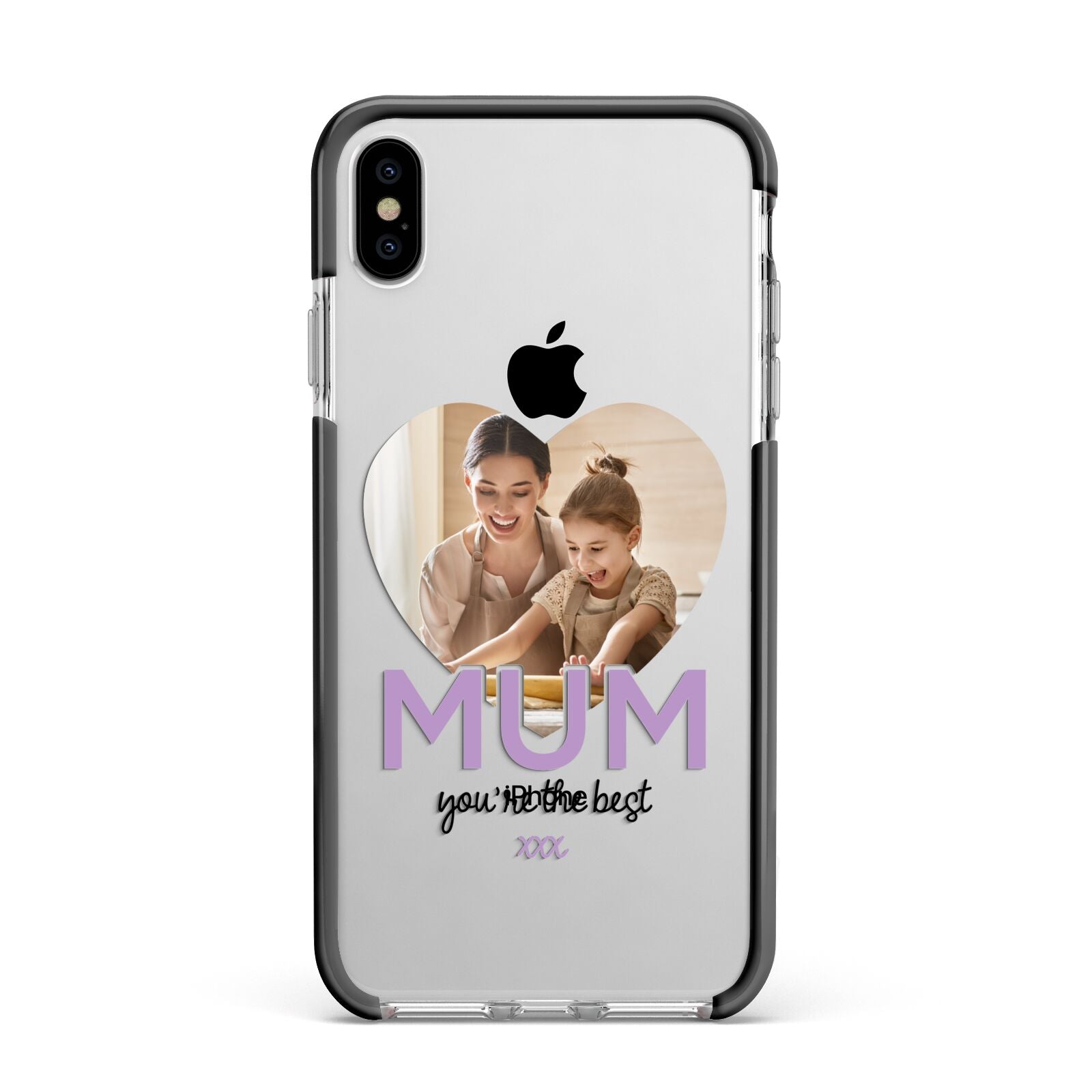 Mothers Day Heart Photo Apple iPhone Xs Max Impact Case Black Edge on Silver Phone