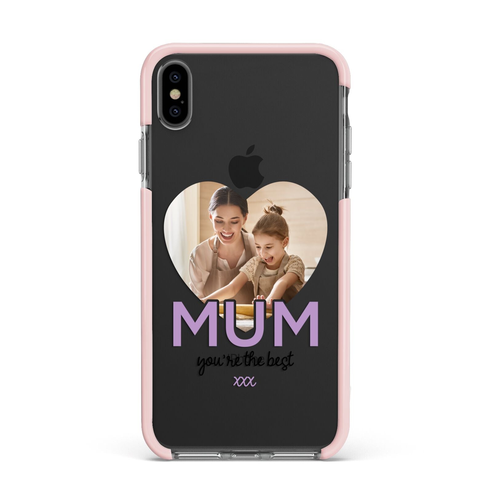 Mothers Day Heart Photo Apple iPhone Xs Max Impact Case Pink Edge on Black Phone