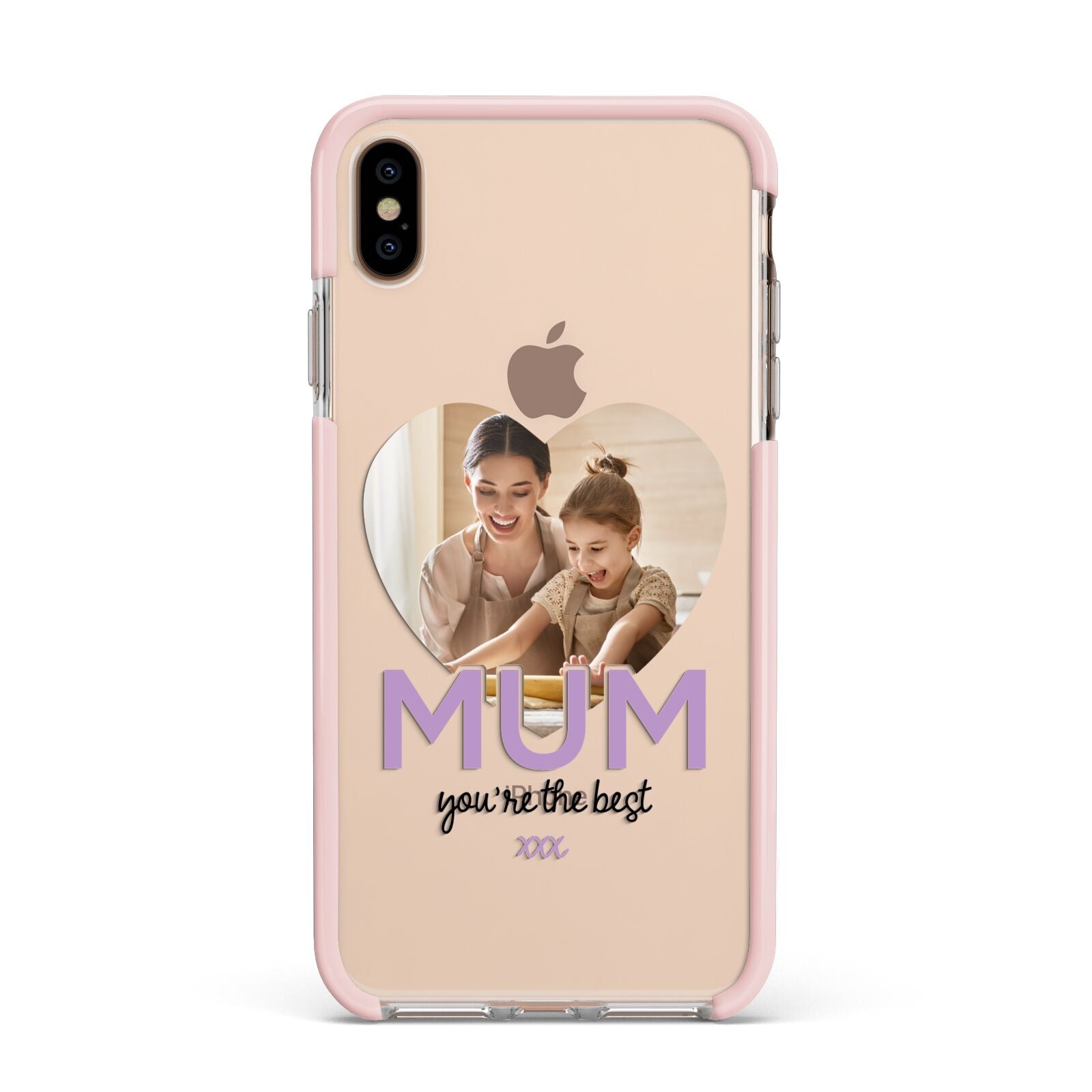 Mothers Day Heart Photo Apple iPhone Xs Max Impact Case Pink Edge on Gold Phone