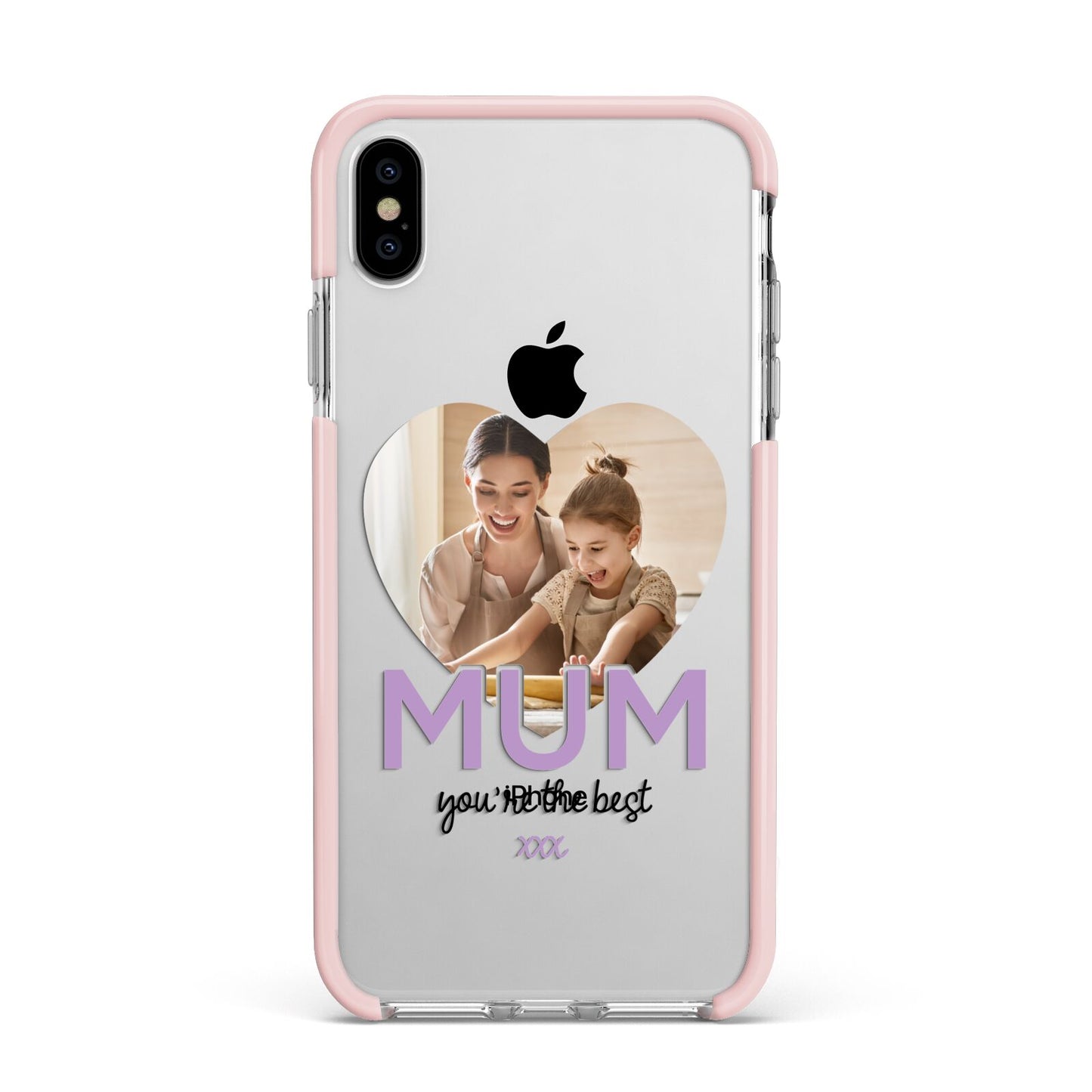 Mothers Day Heart Photo Apple iPhone Xs Max Impact Case Pink Edge on Silver Phone