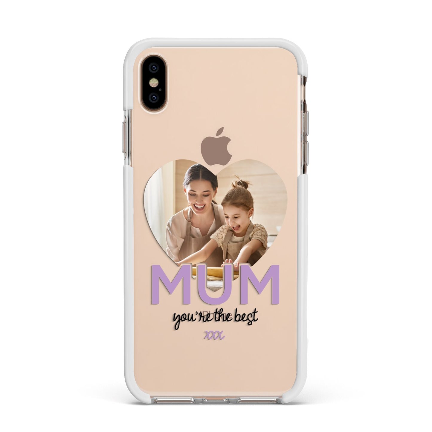 Mothers Day Heart Photo Apple iPhone Xs Max Impact Case White Edge on Gold Phone