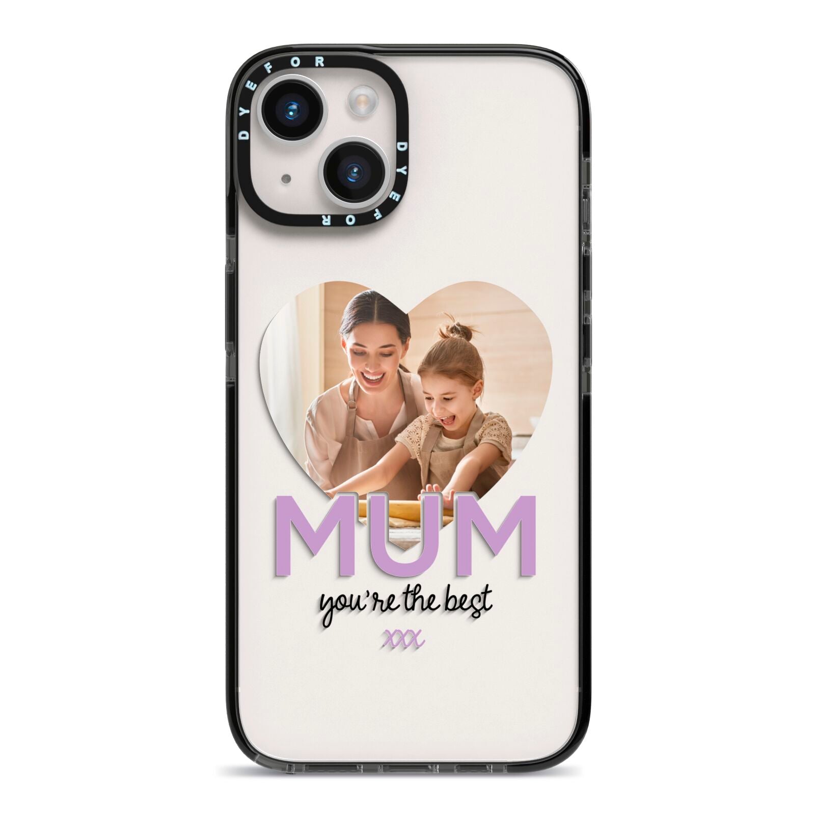 Mothers Day Heart Photo iPhone 14 Black Impact Case on Silver phone