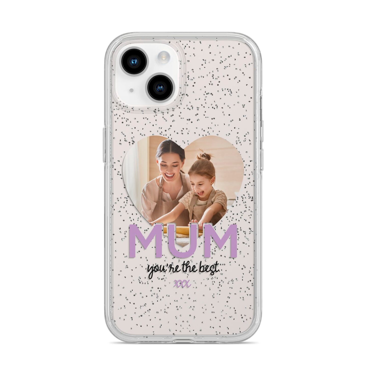 Mothers Day Heart Photo iPhone 14 Glitter Tough Case Starlight