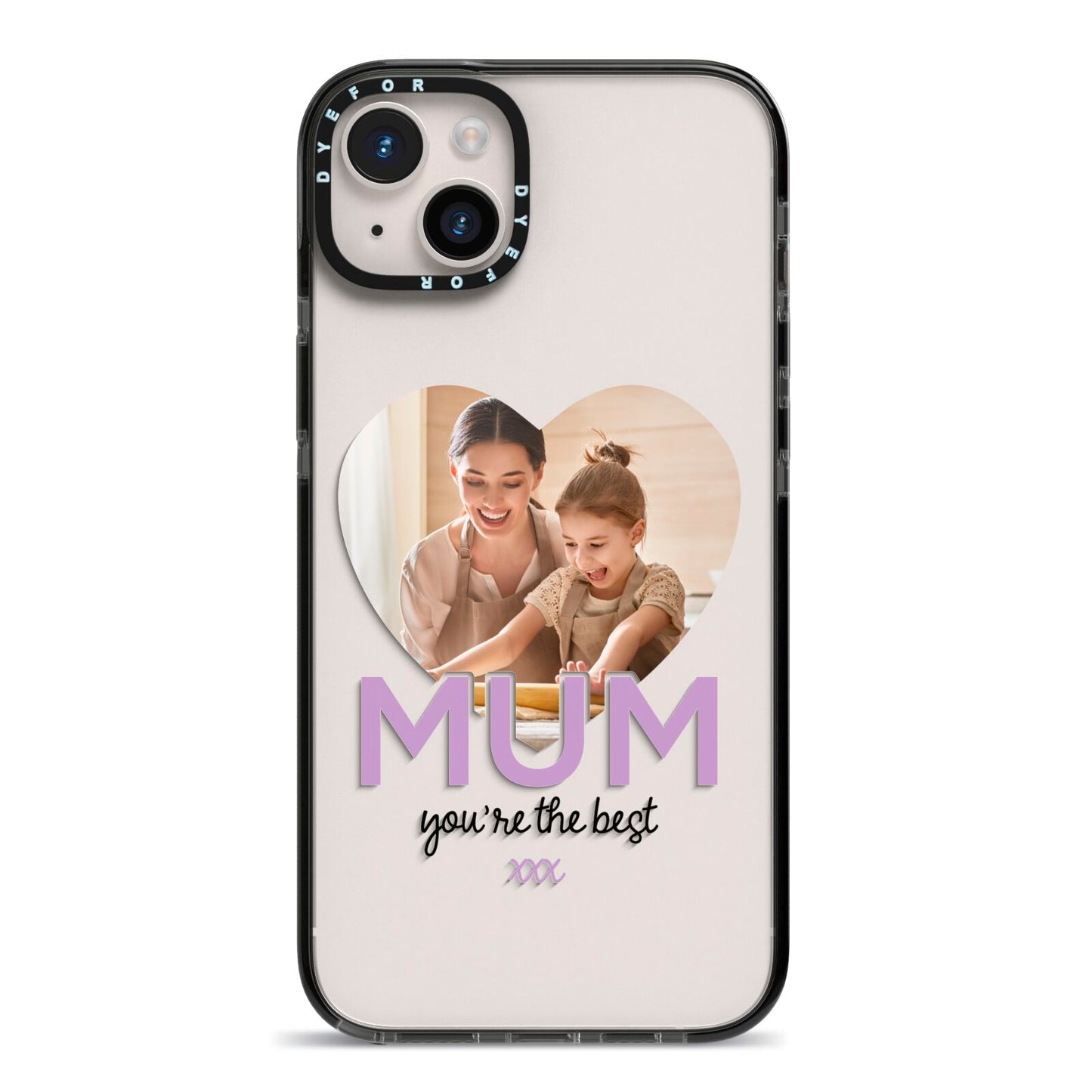 Mothers Day Heart Photo iPhone 14 Plus Black Impact Case on Silver phone