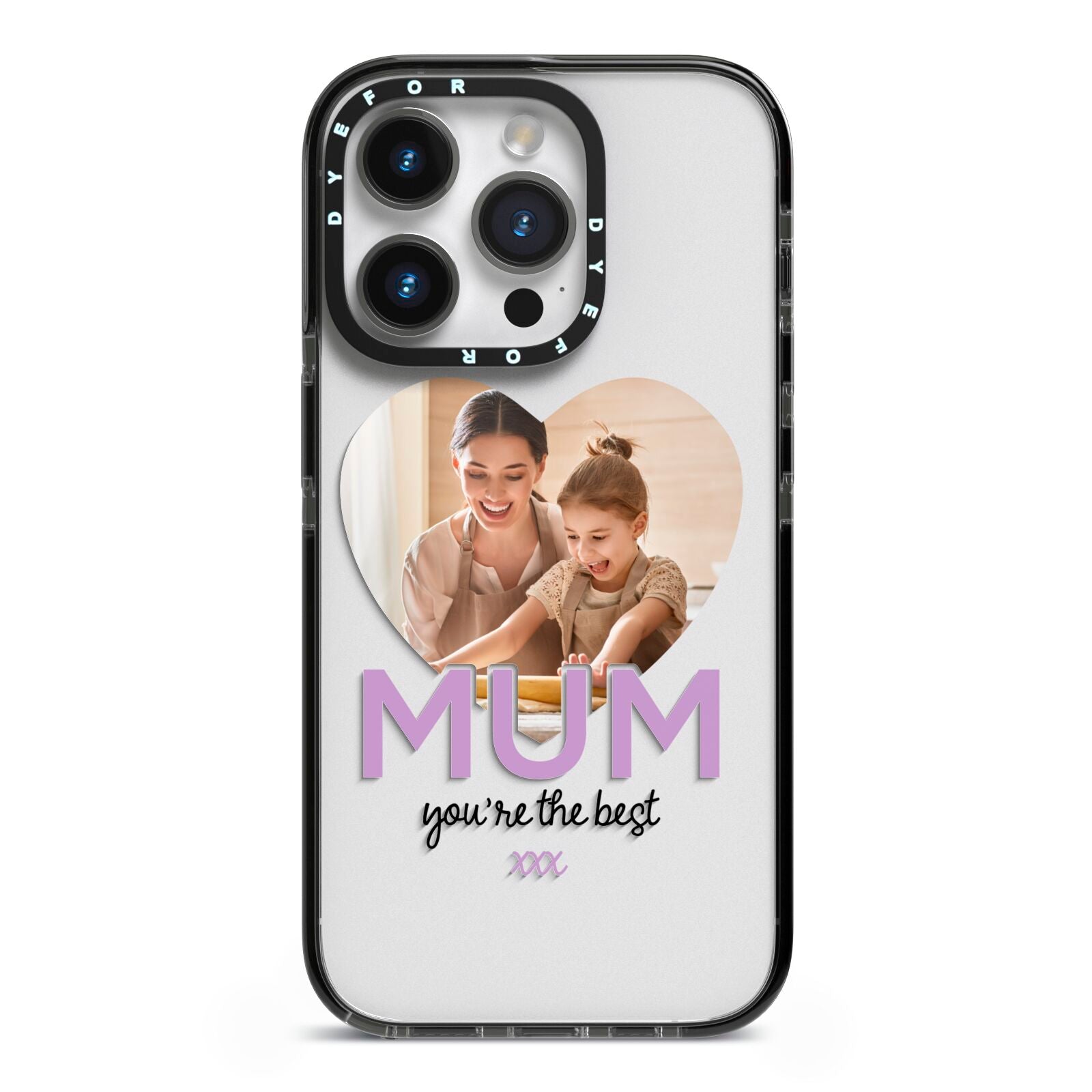 Mothers Day Heart Photo iPhone 14 Pro Black Impact Case on Silver phone