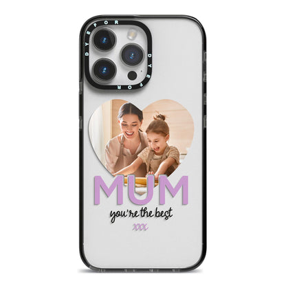 Mothers Day Heart Photo iPhone 14 Pro Max Black Impact Case on Silver phone