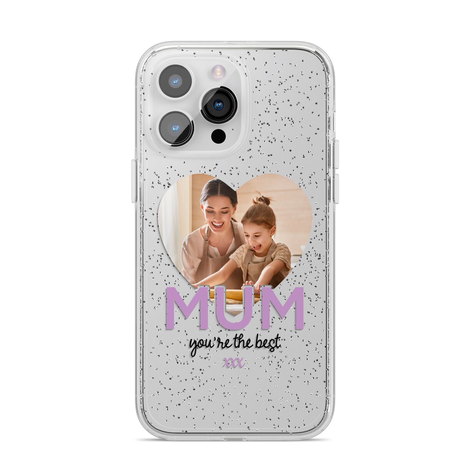 Mothers Day Heart Photo iPhone 14 Pro Max Glitter Tough Case Silver