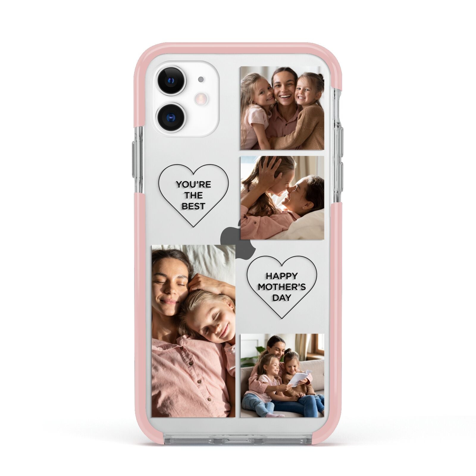 Mothers Day Multi Photo Tiles Apple iPhone 11 in White with Pink Impact Case