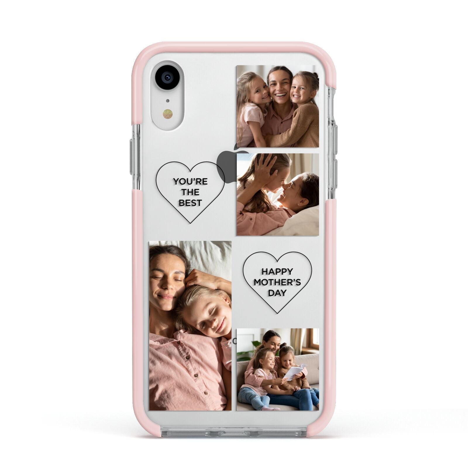 Mothers Day Multi Photo Tiles Apple iPhone XR Impact Case Pink Edge on Silver Phone