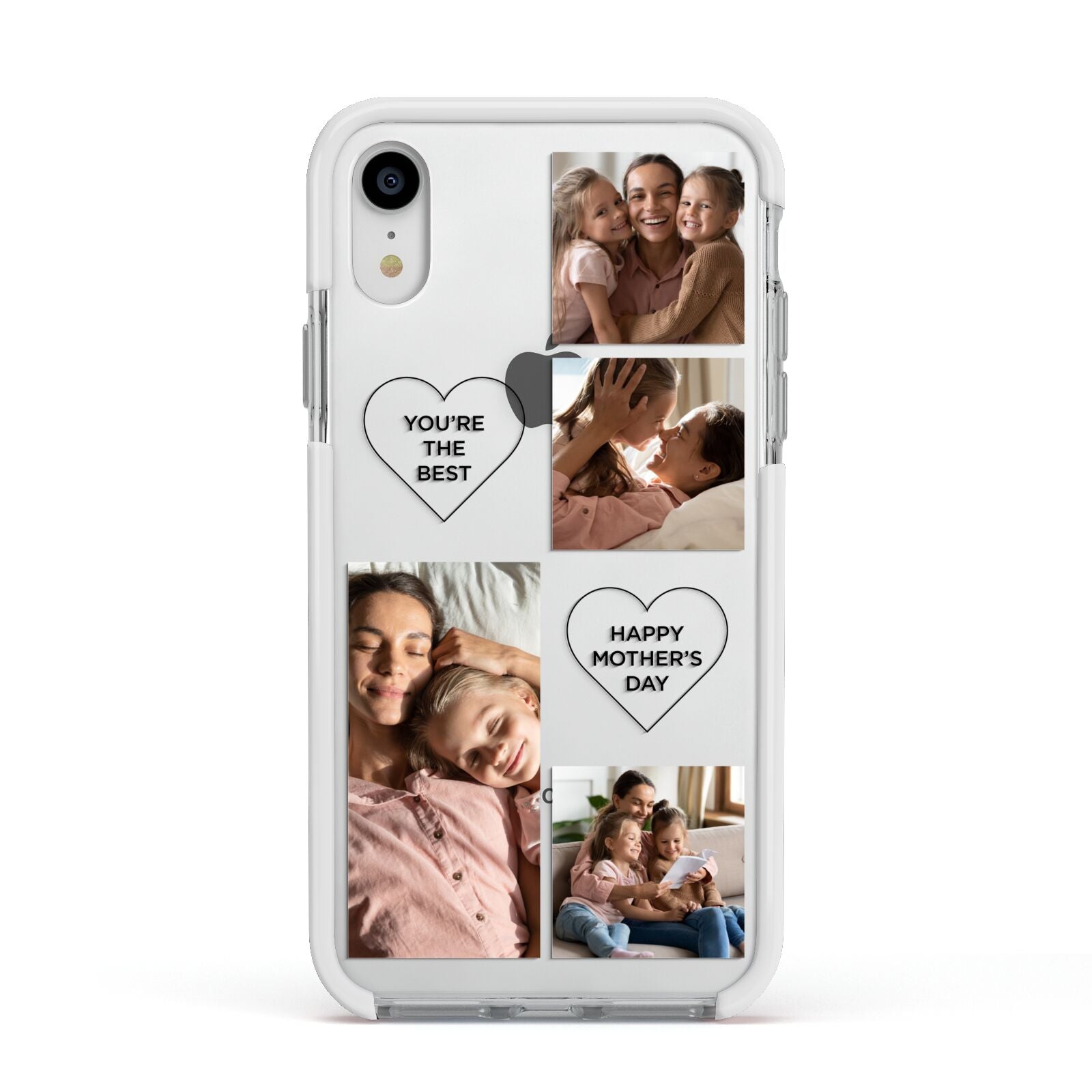 Mothers Day Multi Photo Tiles Apple iPhone XR Impact Case White Edge on Silver Phone