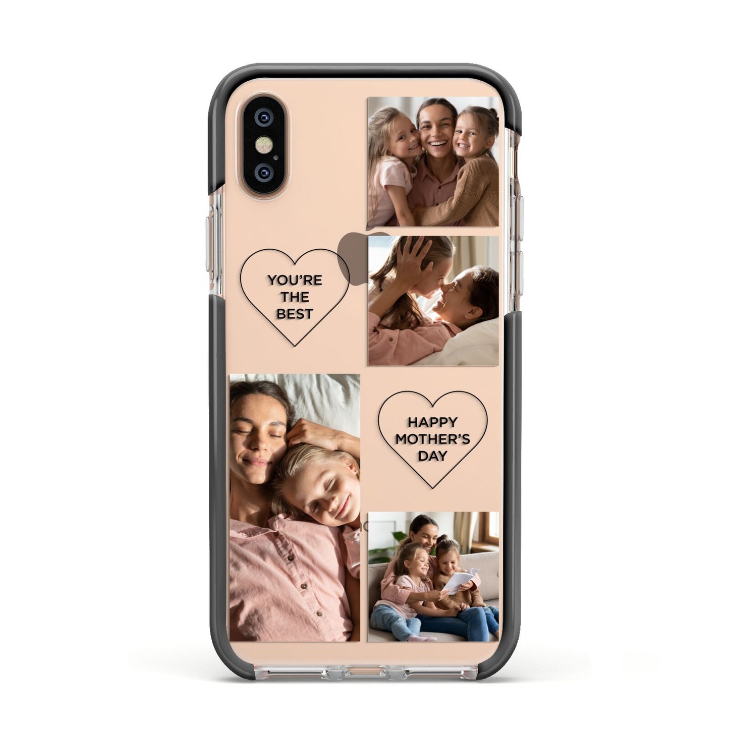 Mothers Day Multi Photo Tiles Apple iPhone Xs Impact Case Black Edge on Gold Phone