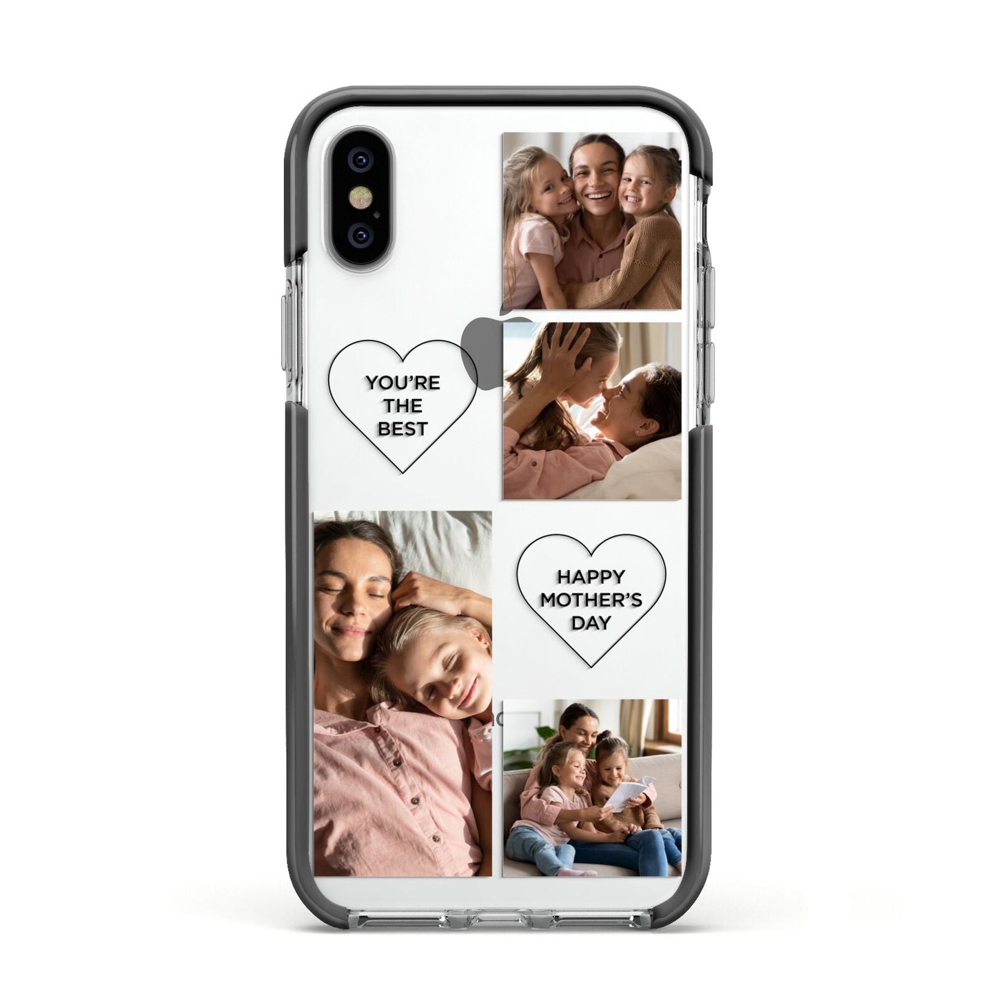 Mothers Day Multi Photo Tiles Apple iPhone Xs Impact Case Black Edge on Silver Phone