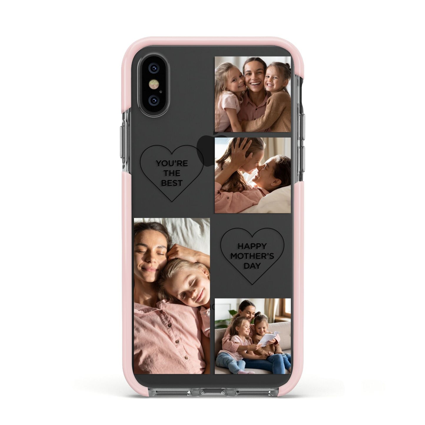 Mothers Day Multi Photo Tiles Apple iPhone Xs Impact Case Pink Edge on Black Phone