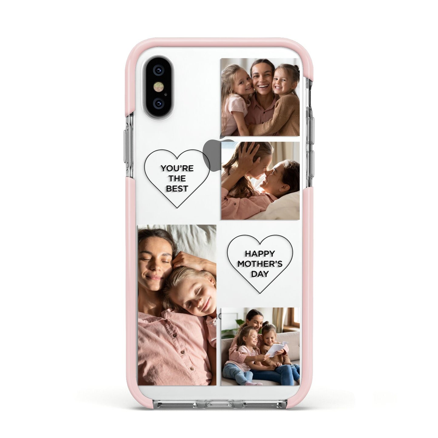 Mothers Day Multi Photo Tiles Apple iPhone Xs Impact Case Pink Edge on Silver Phone