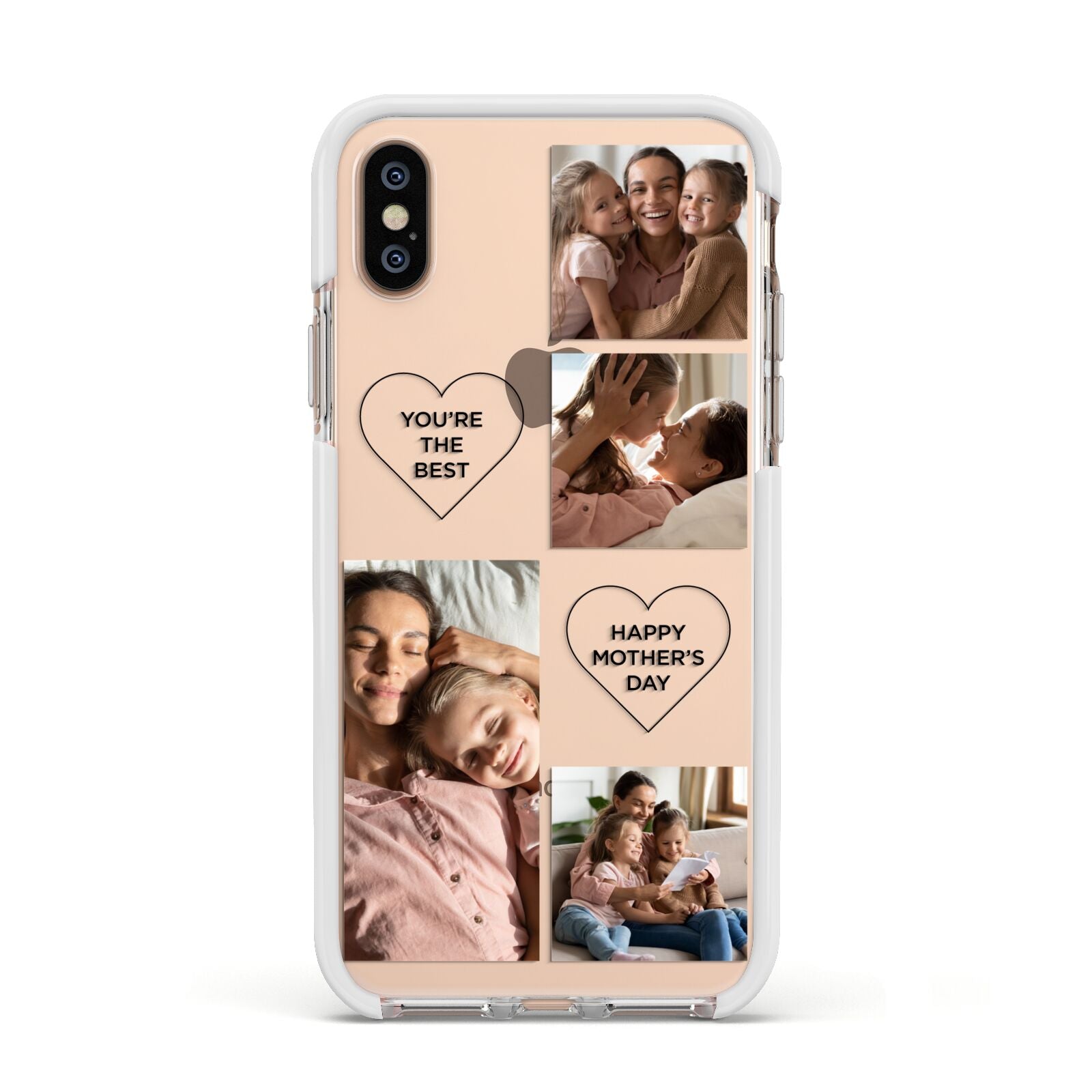 Mothers Day Multi Photo Tiles Apple iPhone Xs Impact Case White Edge on Gold Phone