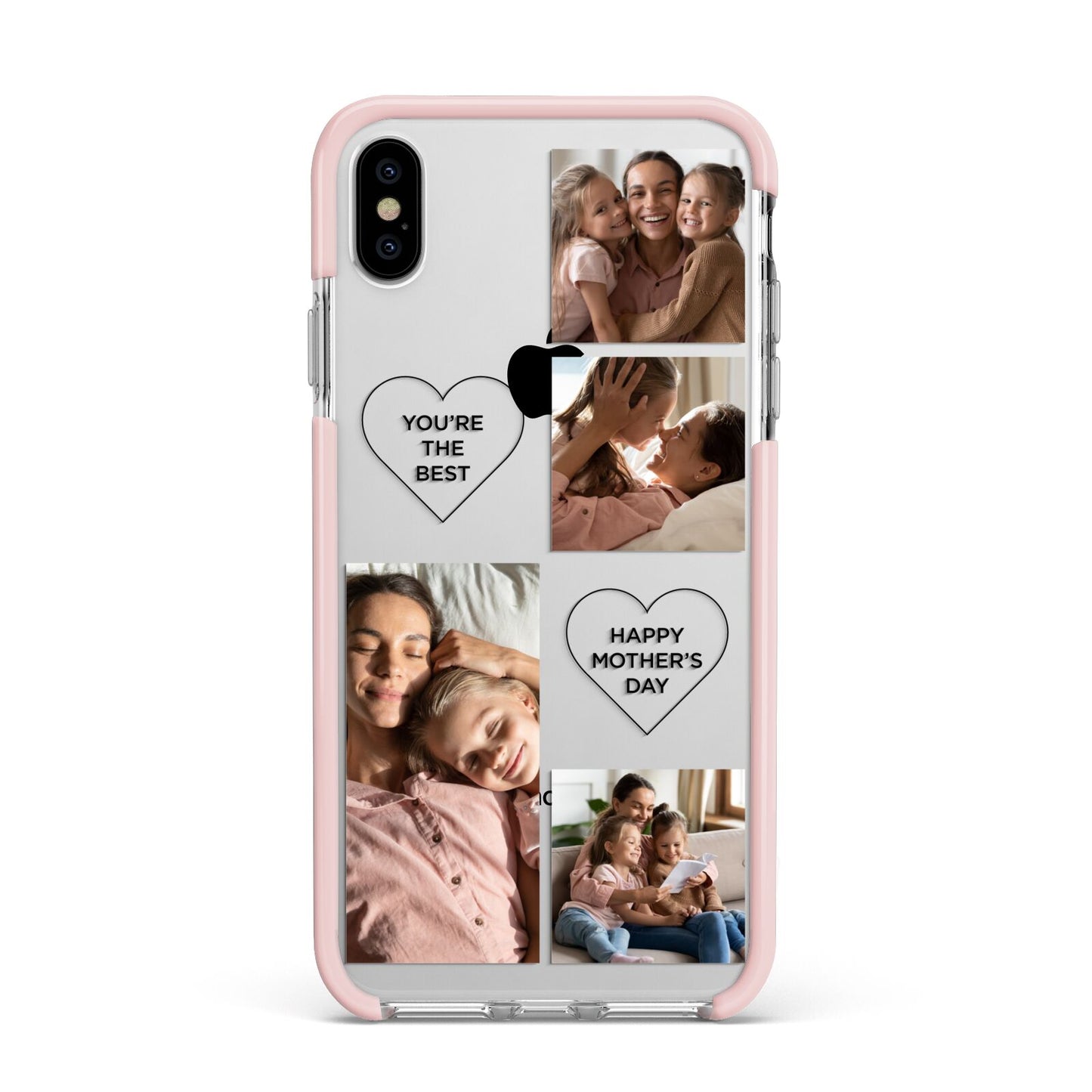 Mothers Day Multi Photo Tiles Apple iPhone Xs Max Impact Case Pink Edge on Silver Phone