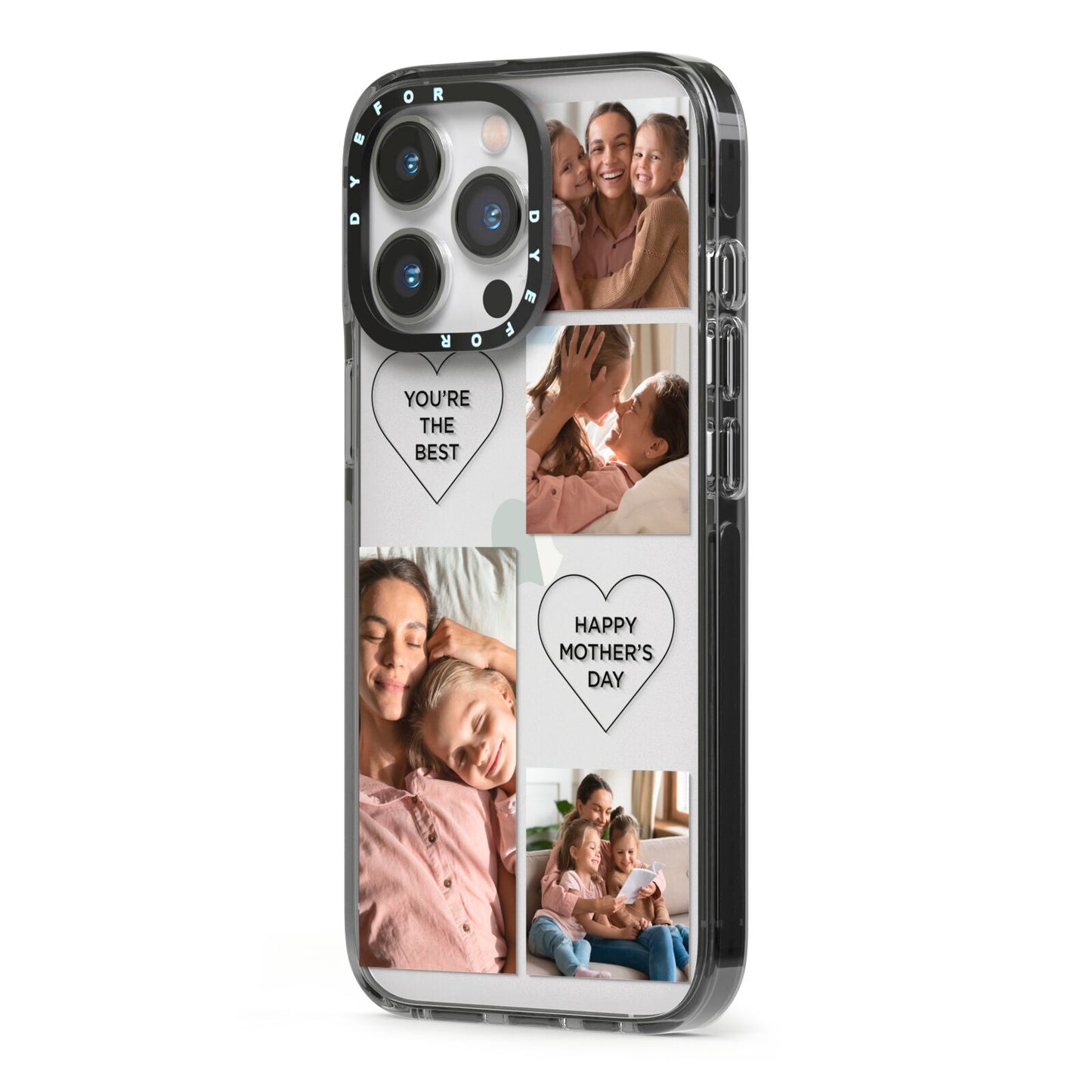 Mothers Day Multi Photo Tiles iPhone 13 Pro Black Impact Case Side Angle on Silver phone