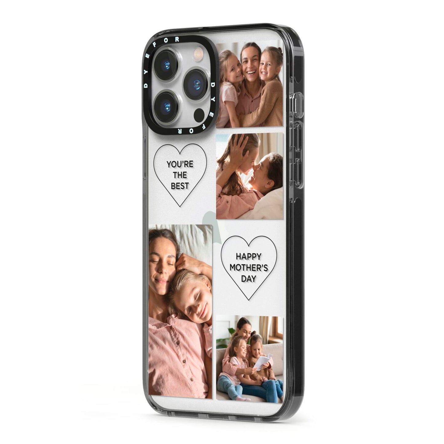 Mothers Day Multi Photo Tiles iPhone 13 Pro Max Black Impact Case Side Angle on Silver phone