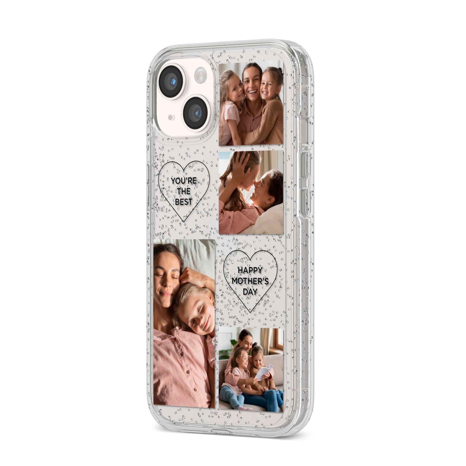 Mothers Day Multi Photo Tiles iPhone 14 Glitter Tough Case Starlight Angled Image