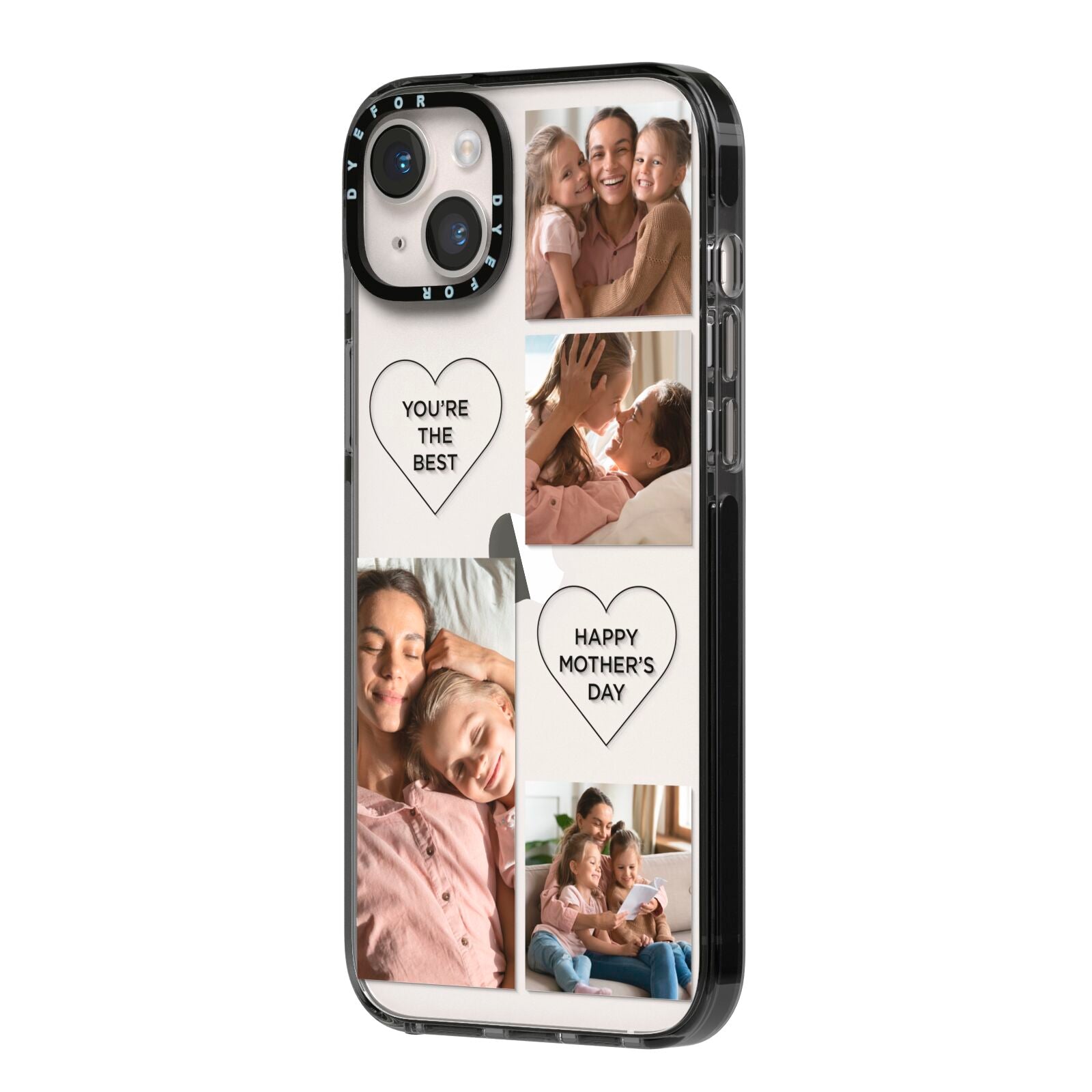 Mothers Day Multi Photo Tiles iPhone 14 Plus Black Impact Case Side Angle on Silver phone