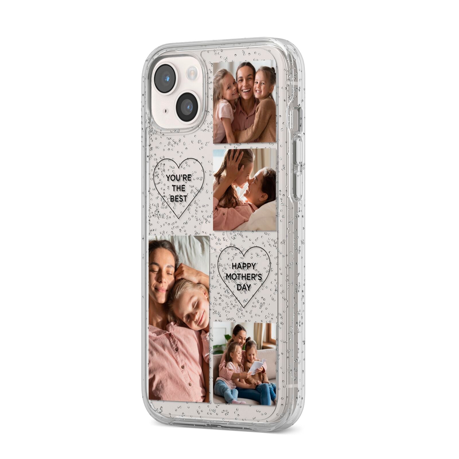 Mothers Day Multi Photo Tiles iPhone 14 Plus Glitter Tough Case Starlight Angled Image