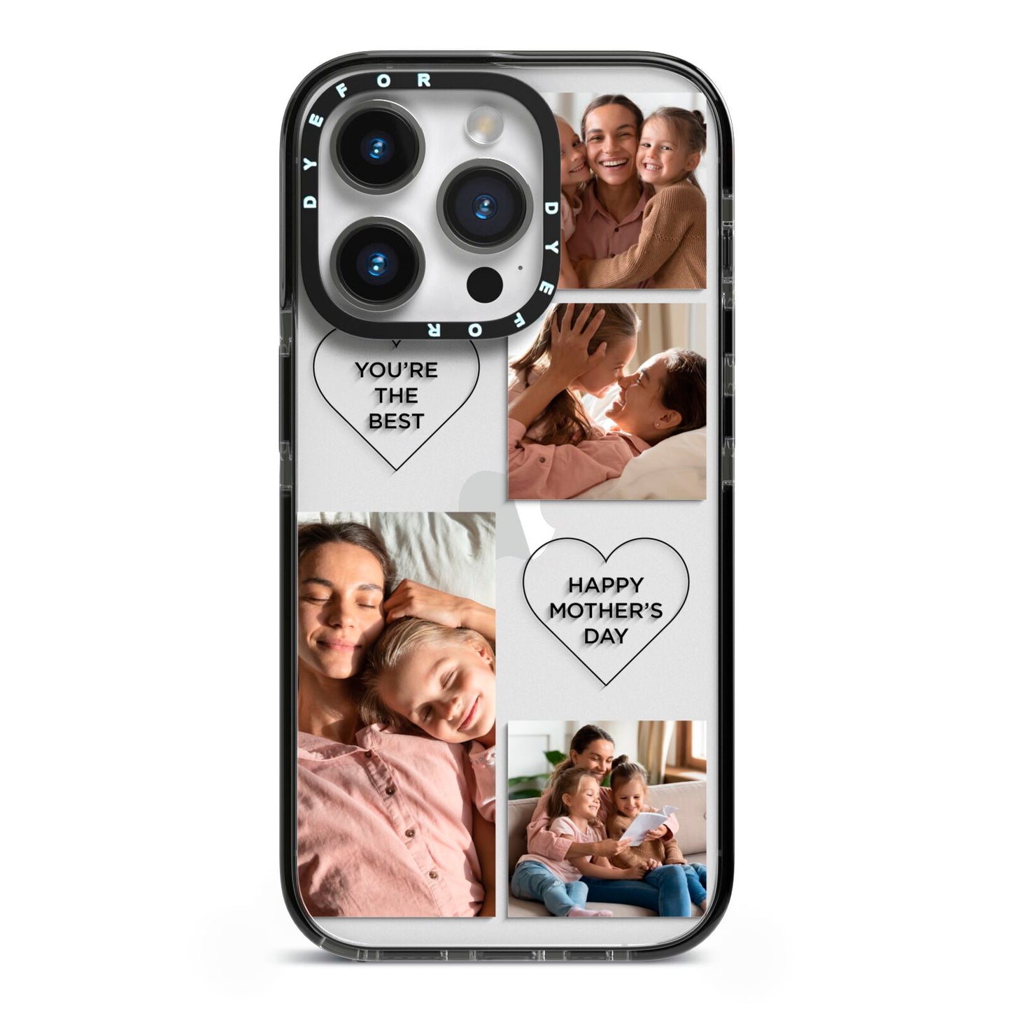 Mothers Day Multi Photo Tiles iPhone 14 Pro Black Impact Case on Silver phone