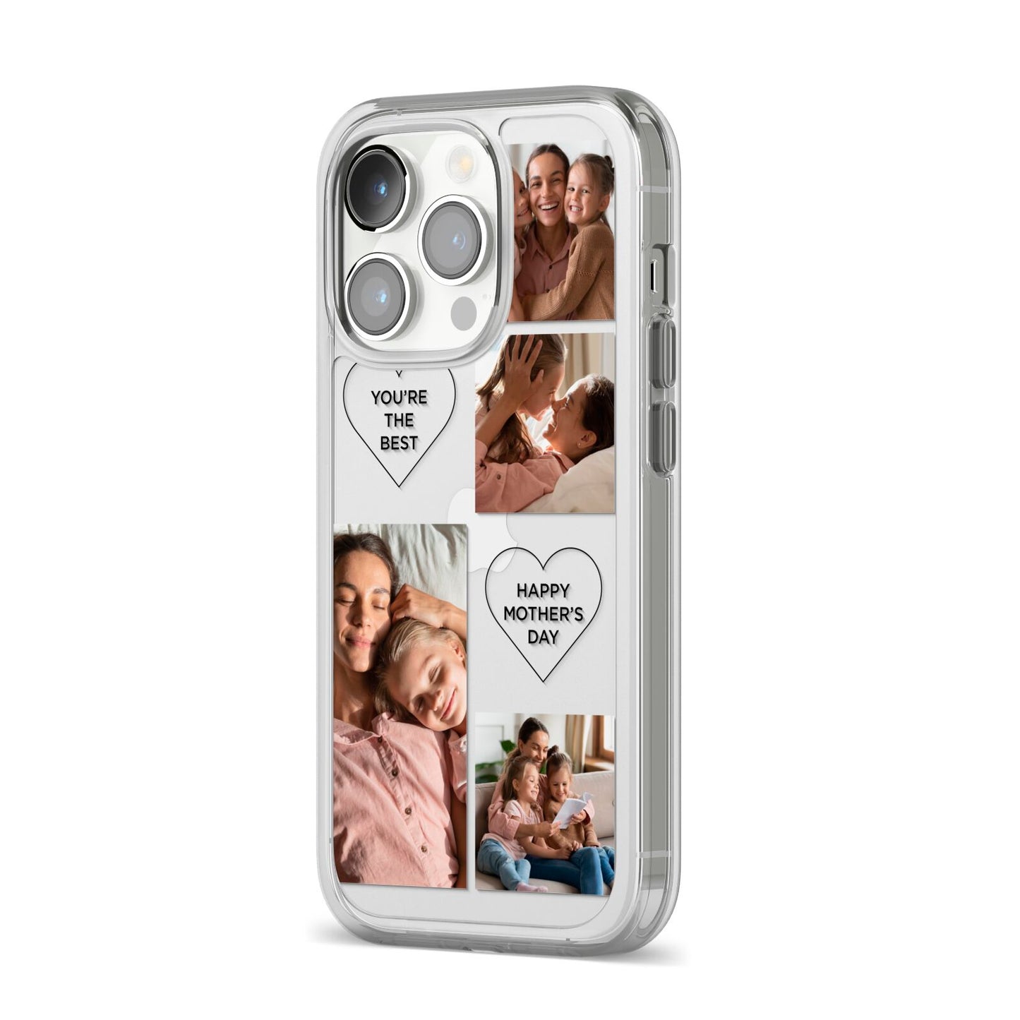 Mothers Day Multi Photo Tiles iPhone 14 Pro Clear Tough Case Silver Angled Image