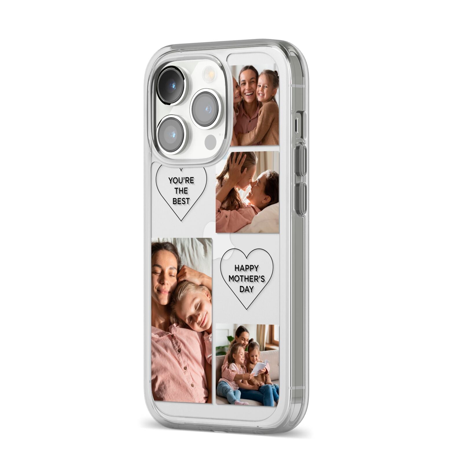 Mothers Day Multi Photo Tiles iPhone 14 Pro Clear Tough Case Silver Angled Image