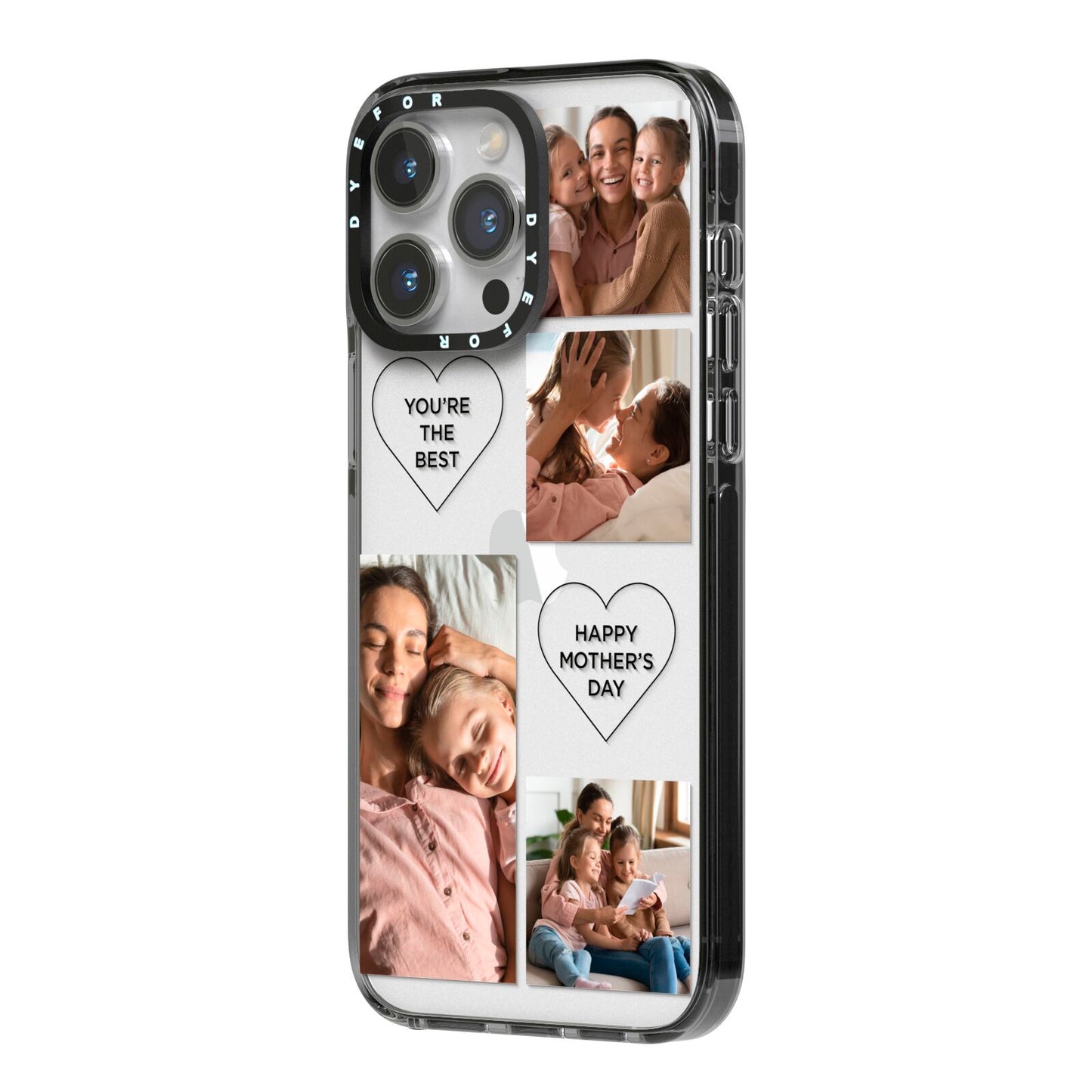 Mothers Day Multi Photo Tiles iPhone 14 Pro Max Black Impact Case Side Angle on Silver phone