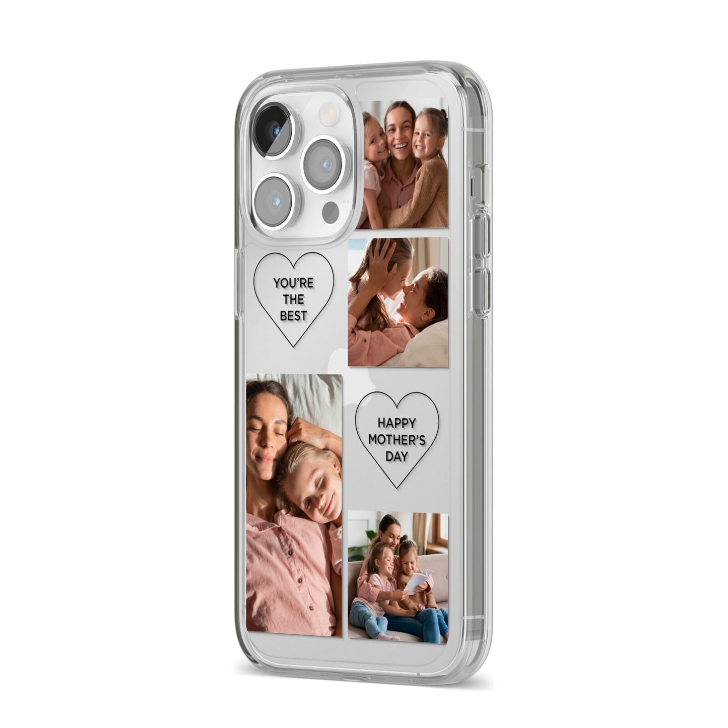 Mothers Day Multi Photo Tiles iPhone 14 Pro Max Clear Tough Case Silver Angled Image