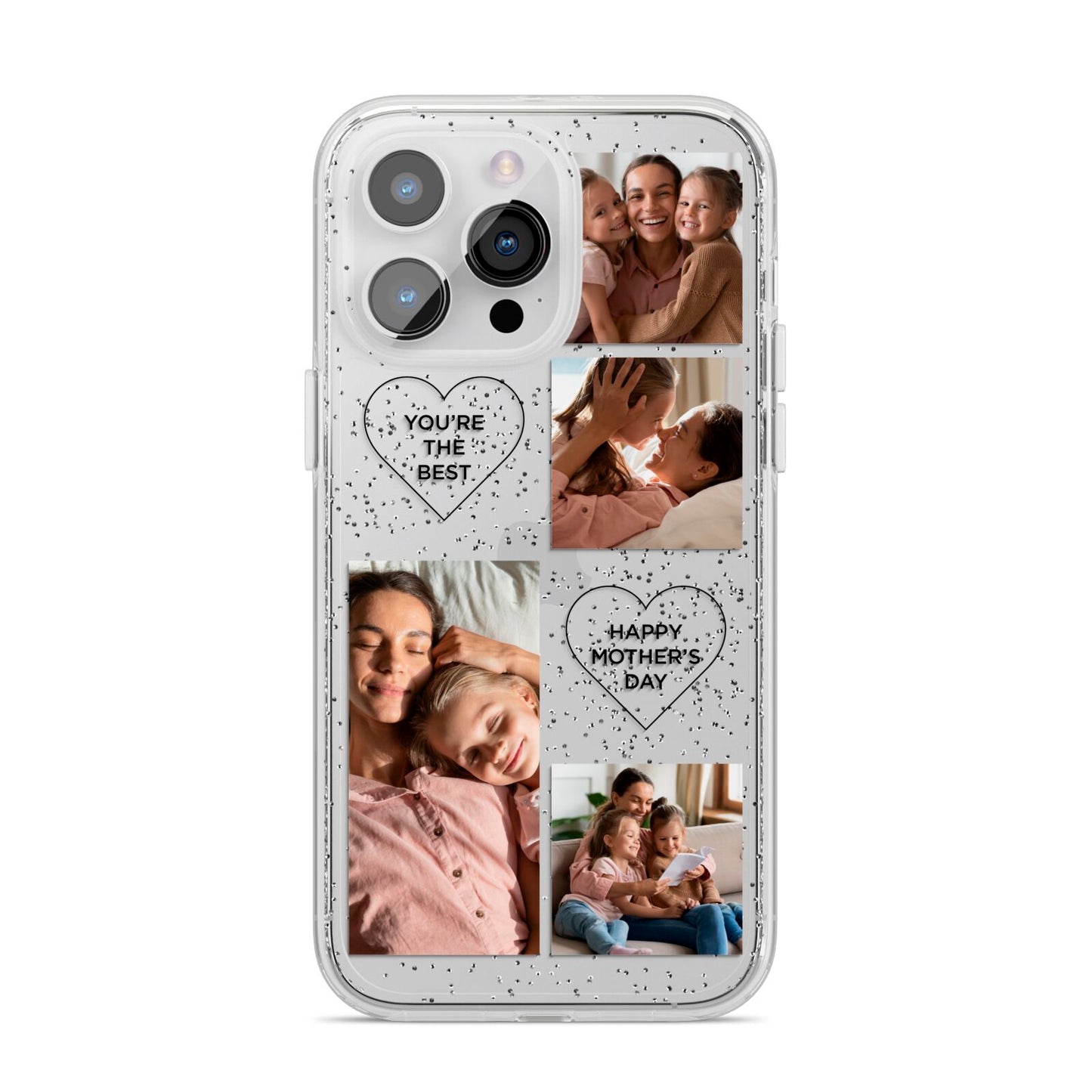 Mothers Day Multi Photo Tiles iPhone 14 Pro Max Glitter Tough Case Silver