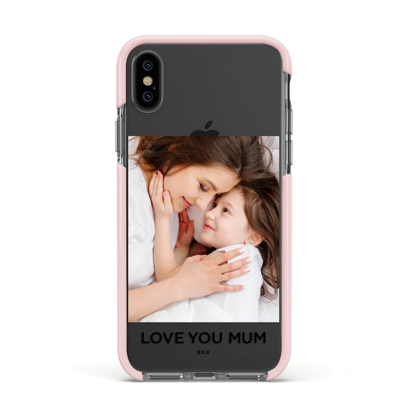 Mothers Day Photo Apple iPhone Xs Impact Case Pink Edge on Black Phone