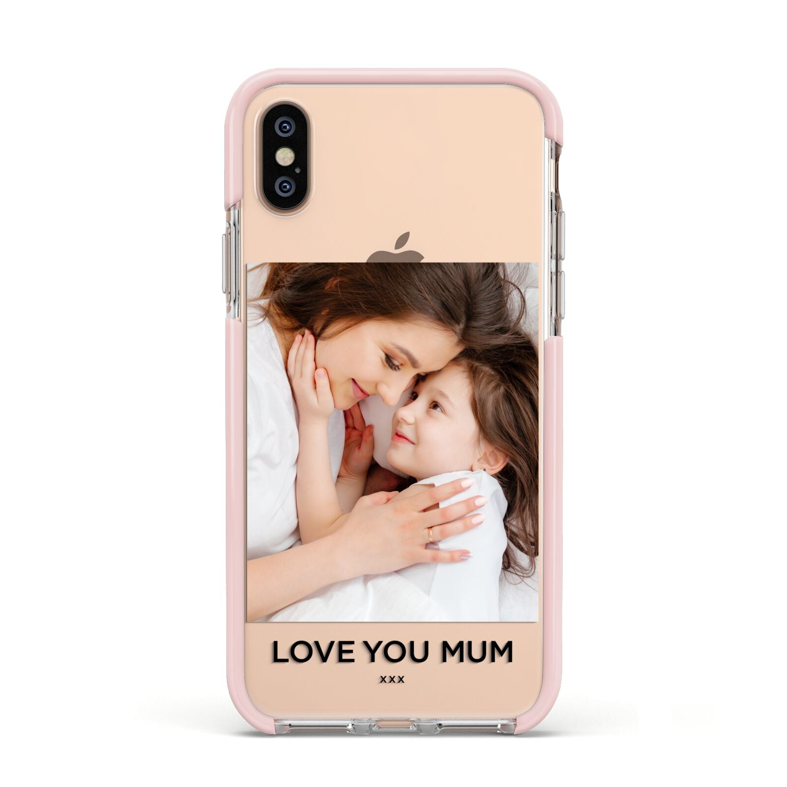 Mothers Day Photo Apple iPhone Xs Impact Case Pink Edge on Gold Phone