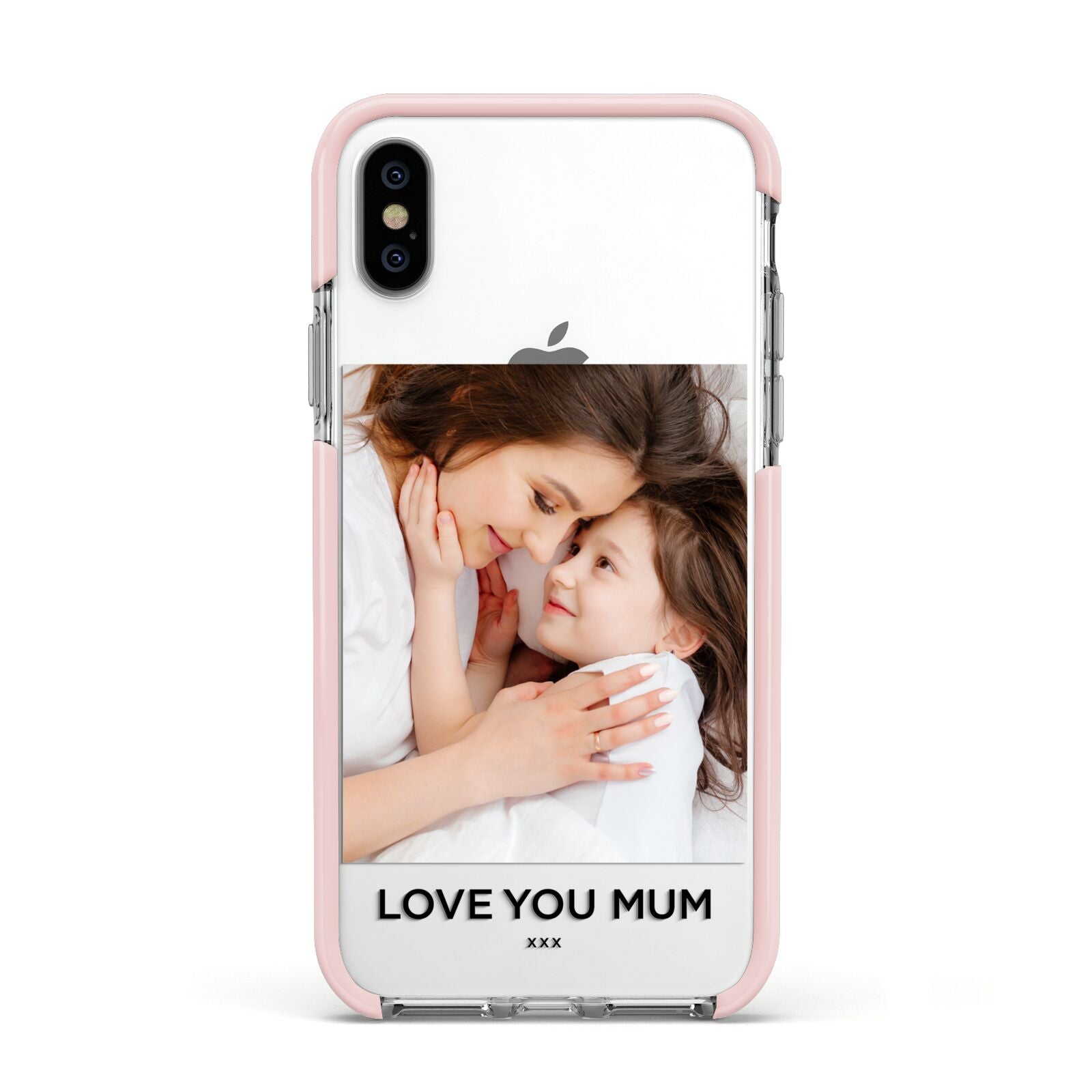 Mothers Day Photo Apple iPhone Xs Impact Case Pink Edge on Silver Phone