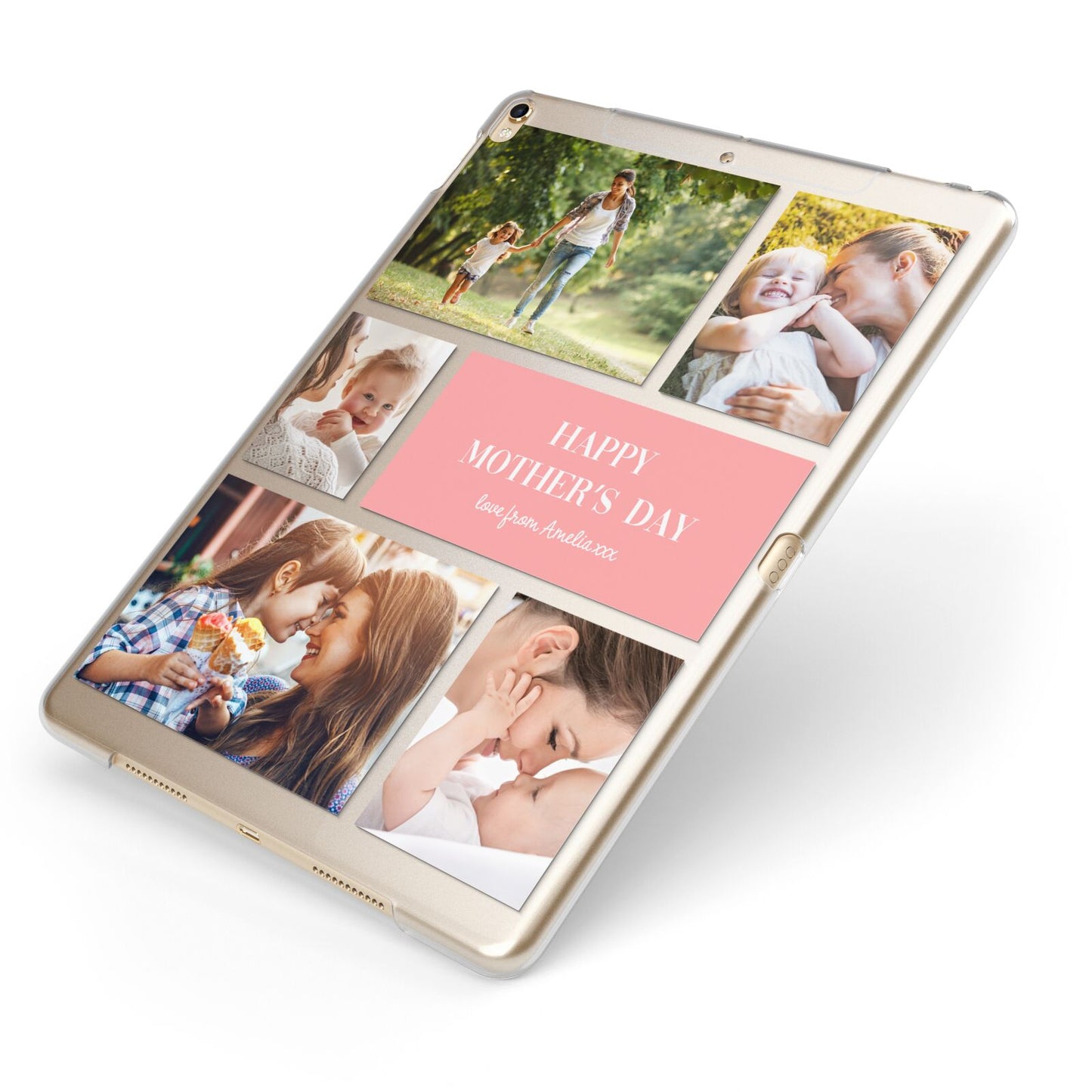 Mothers Day Photo Collage Apple iPad Case on Gold iPad Side View