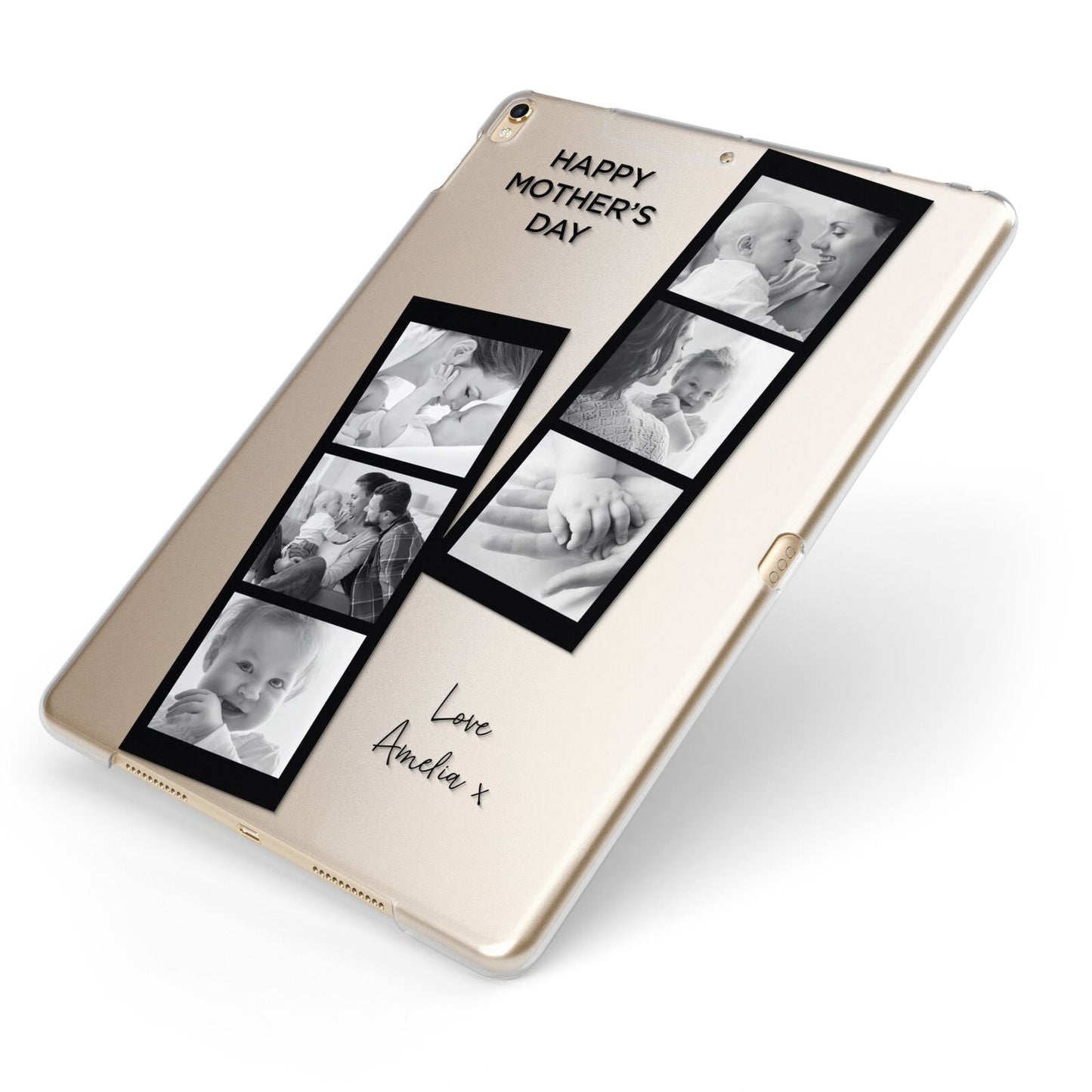 Mothers Day Photo Strip Apple iPad Case on Gold iPad Side View