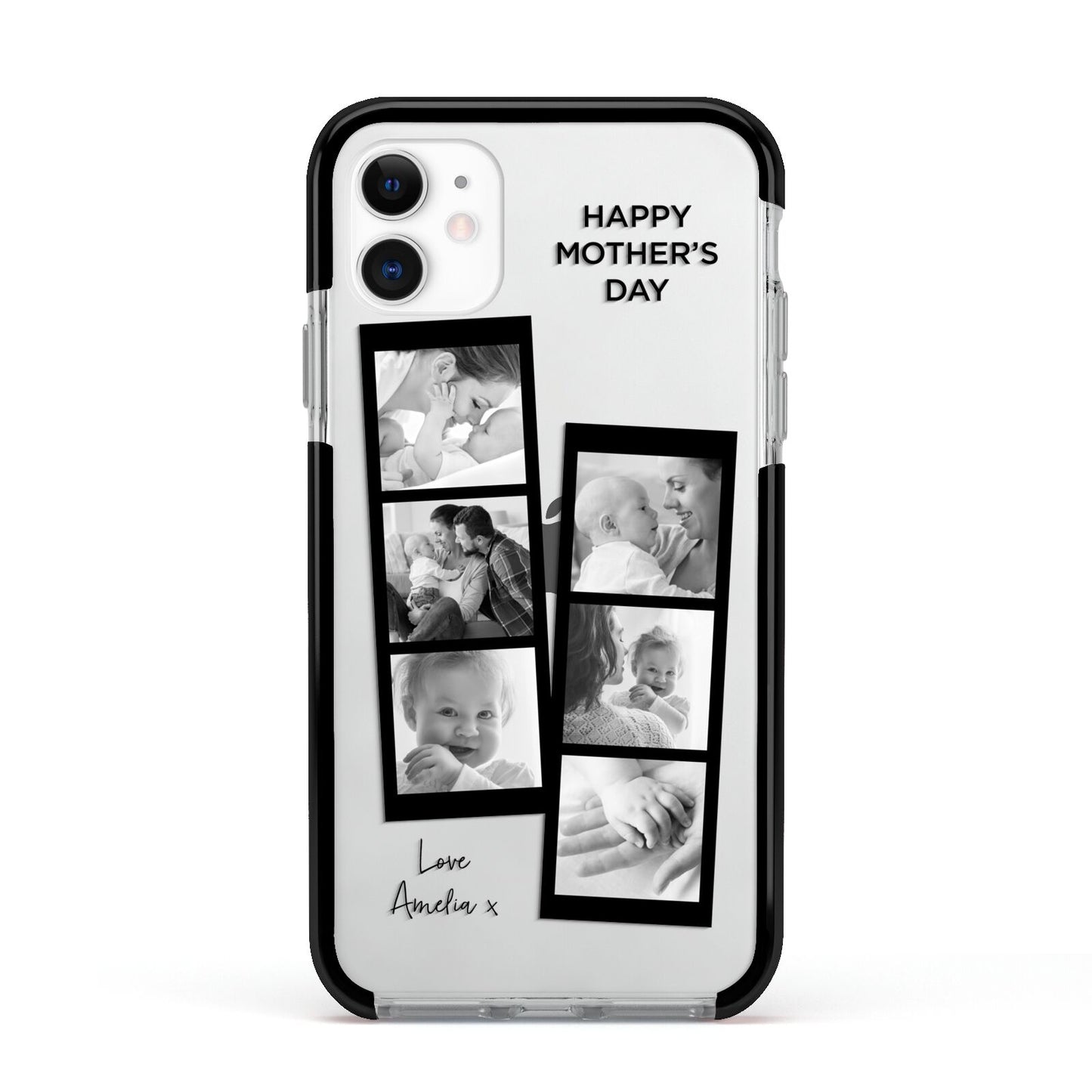 Mothers Day Photo Strip Apple iPhone 11 in White with Black Impact Case