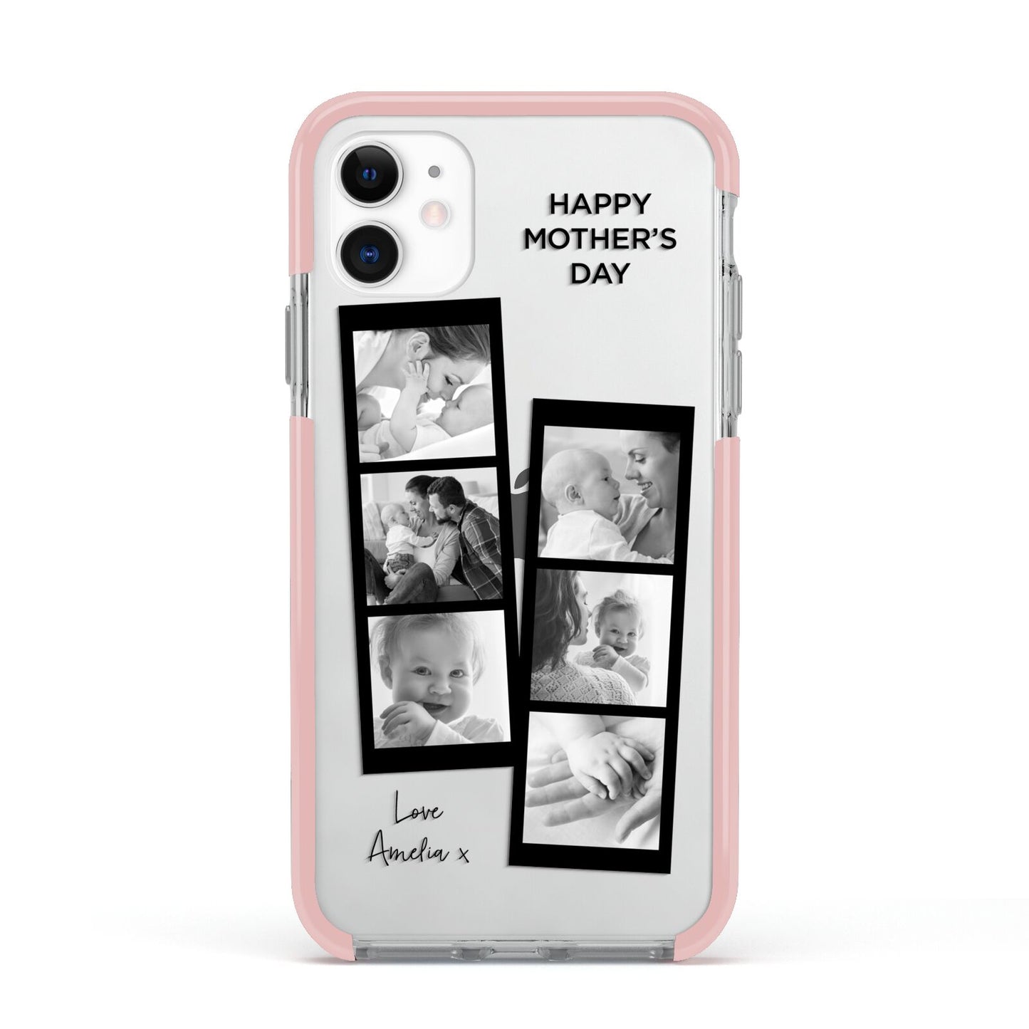 Mothers Day Photo Strip Apple iPhone 11 in White with Pink Impact Case