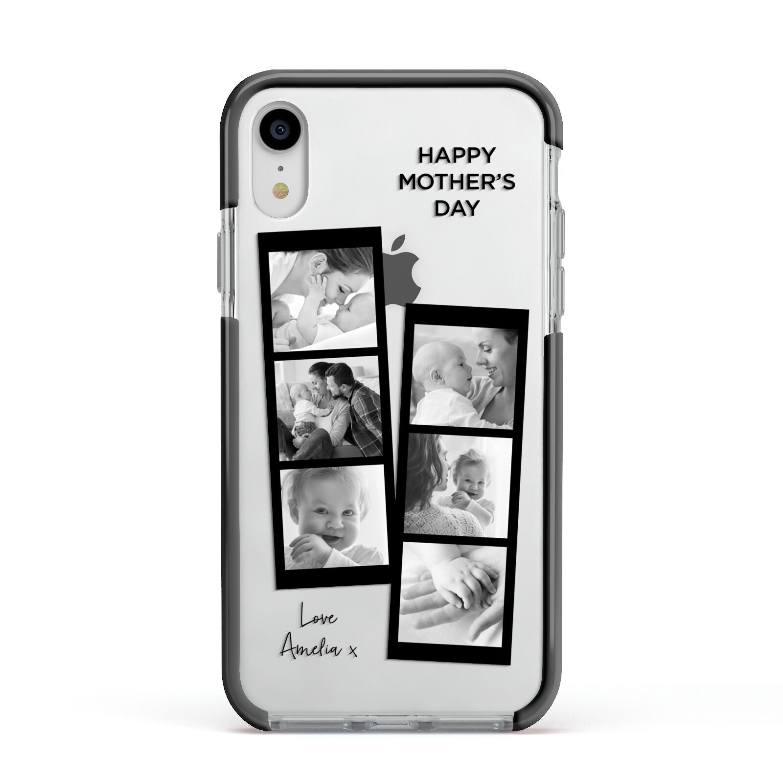 Mothers Day Photo Strip Apple iPhone XR Impact Case Black Edge on Silver Phone