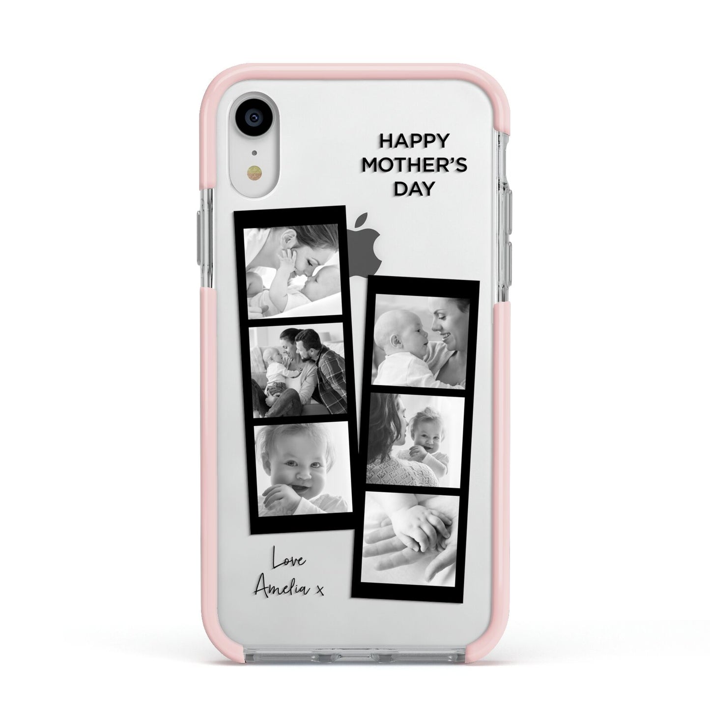 Mothers Day Photo Strip Apple iPhone XR Impact Case Pink Edge on Silver Phone