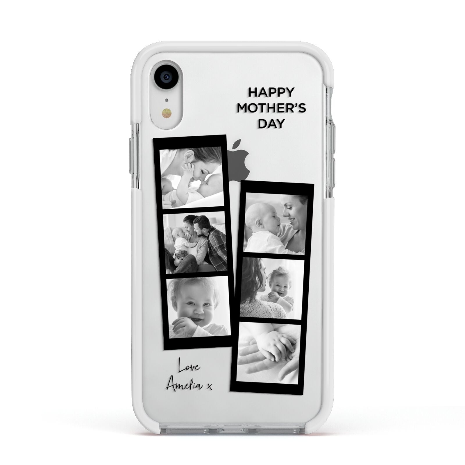 Mothers Day Photo Strip Apple iPhone XR Impact Case White Edge on Silver Phone