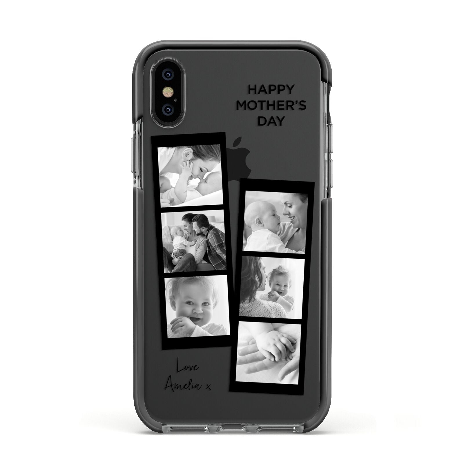 Mothers Day Photo Strip Apple iPhone Xs Impact Case Black Edge on Black Phone