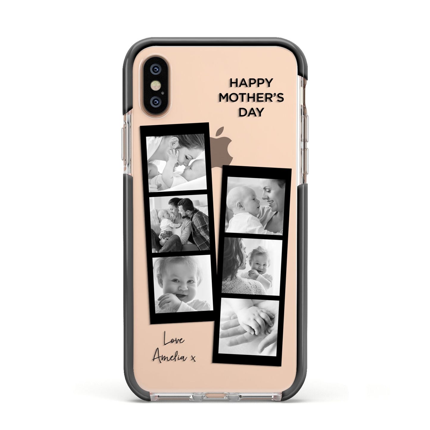 Mothers Day Photo Strip Apple iPhone Xs Impact Case Black Edge on Gold Phone